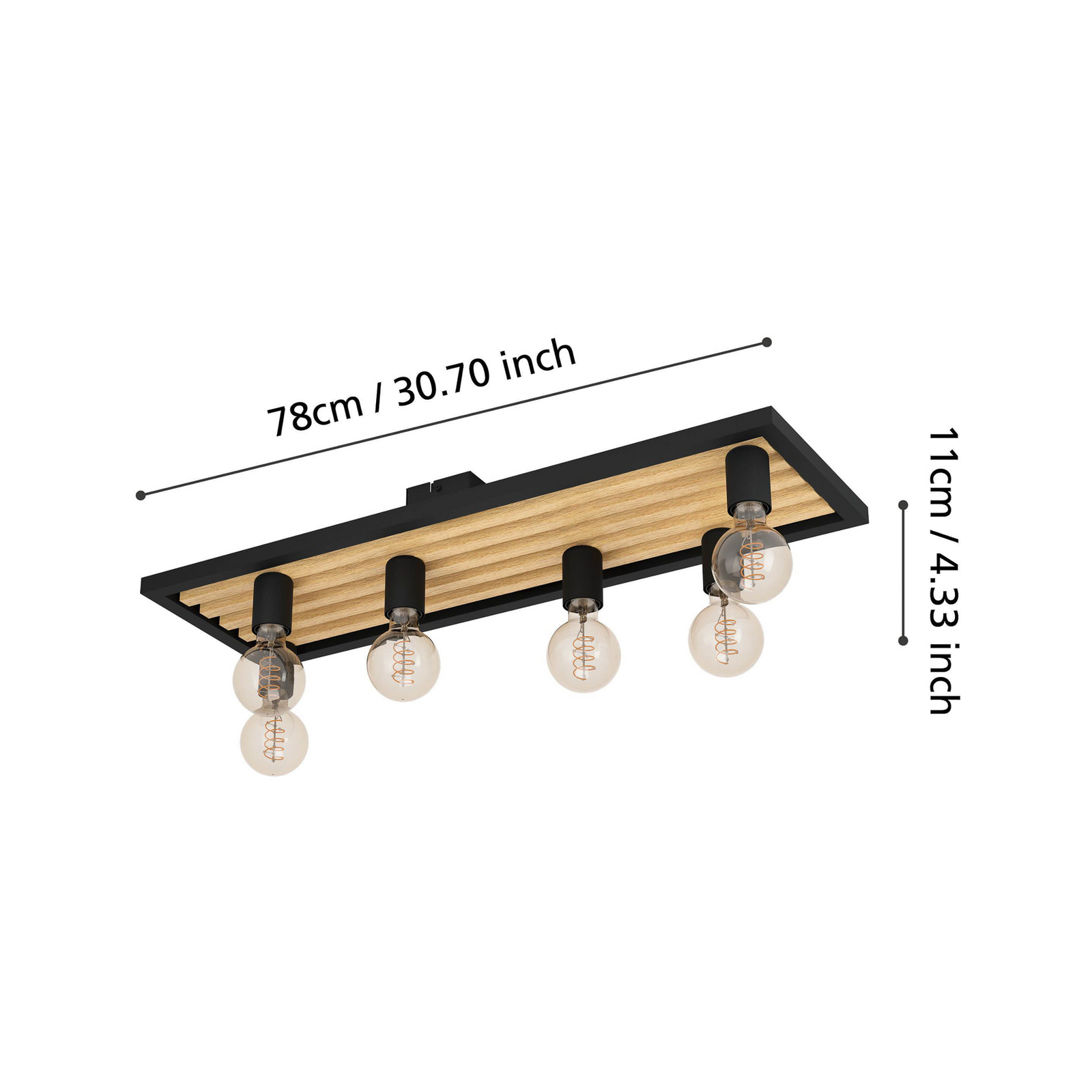 Plafonieră Consett, negru/maro, lemn, 78 cm, 6 becuri, E27