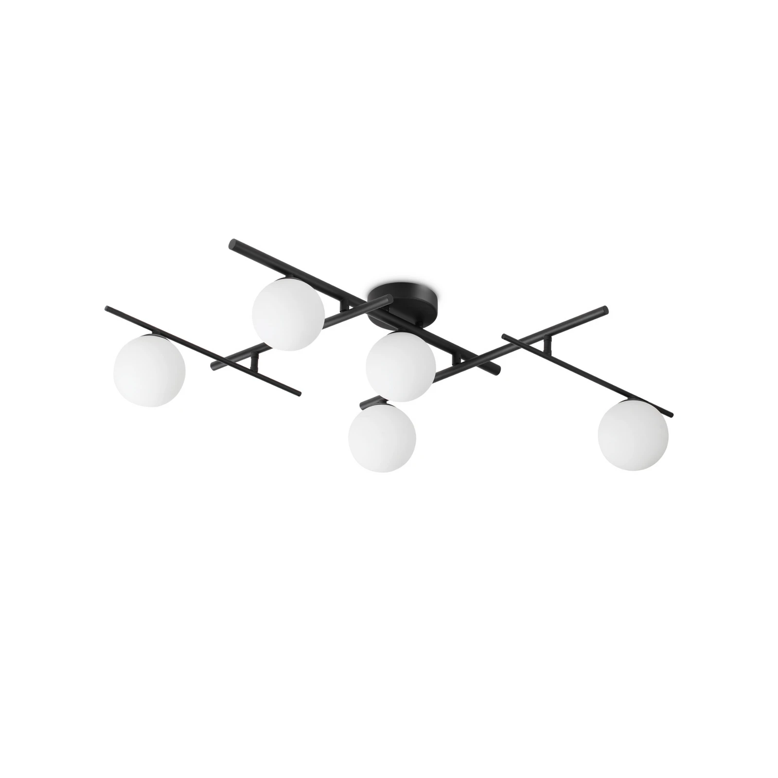 Ideal Lux plafondlamp Atlas zwart, 5-lamps metaalglas