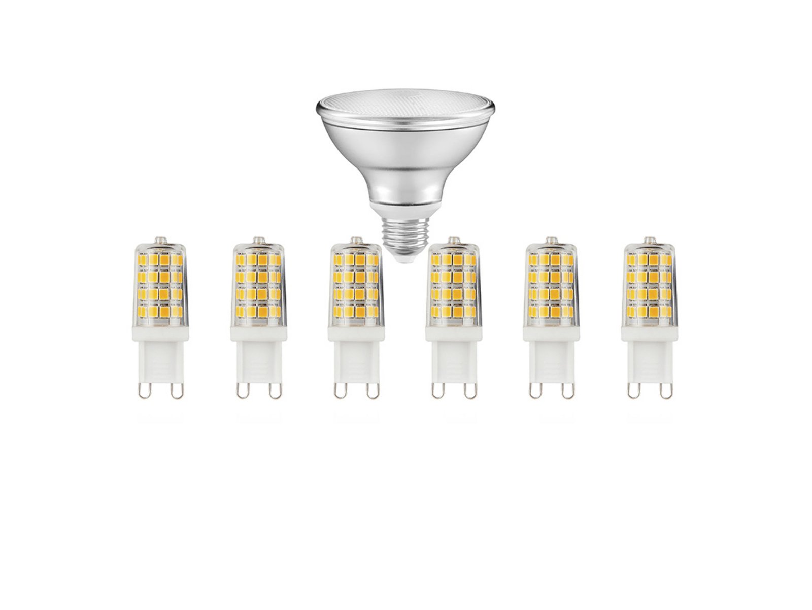 Becuri 6xLED 3,3W (330lm) G9 + 1xLED 8W (633lm) Par30 E27 Dim. - Osram