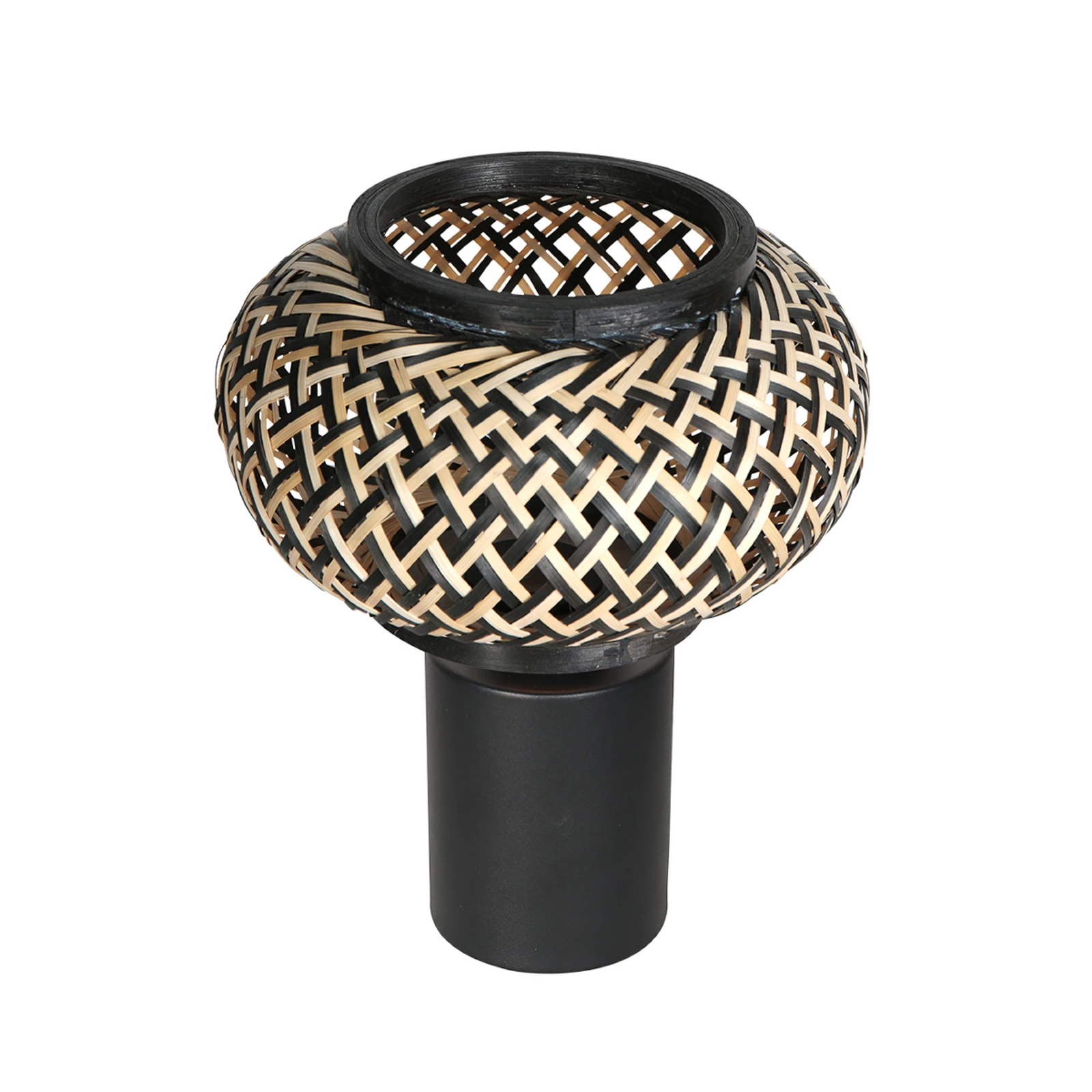 Lampa stołowa Bloeba, czarna, plecionka bambusowa, Ø 22,5 cm