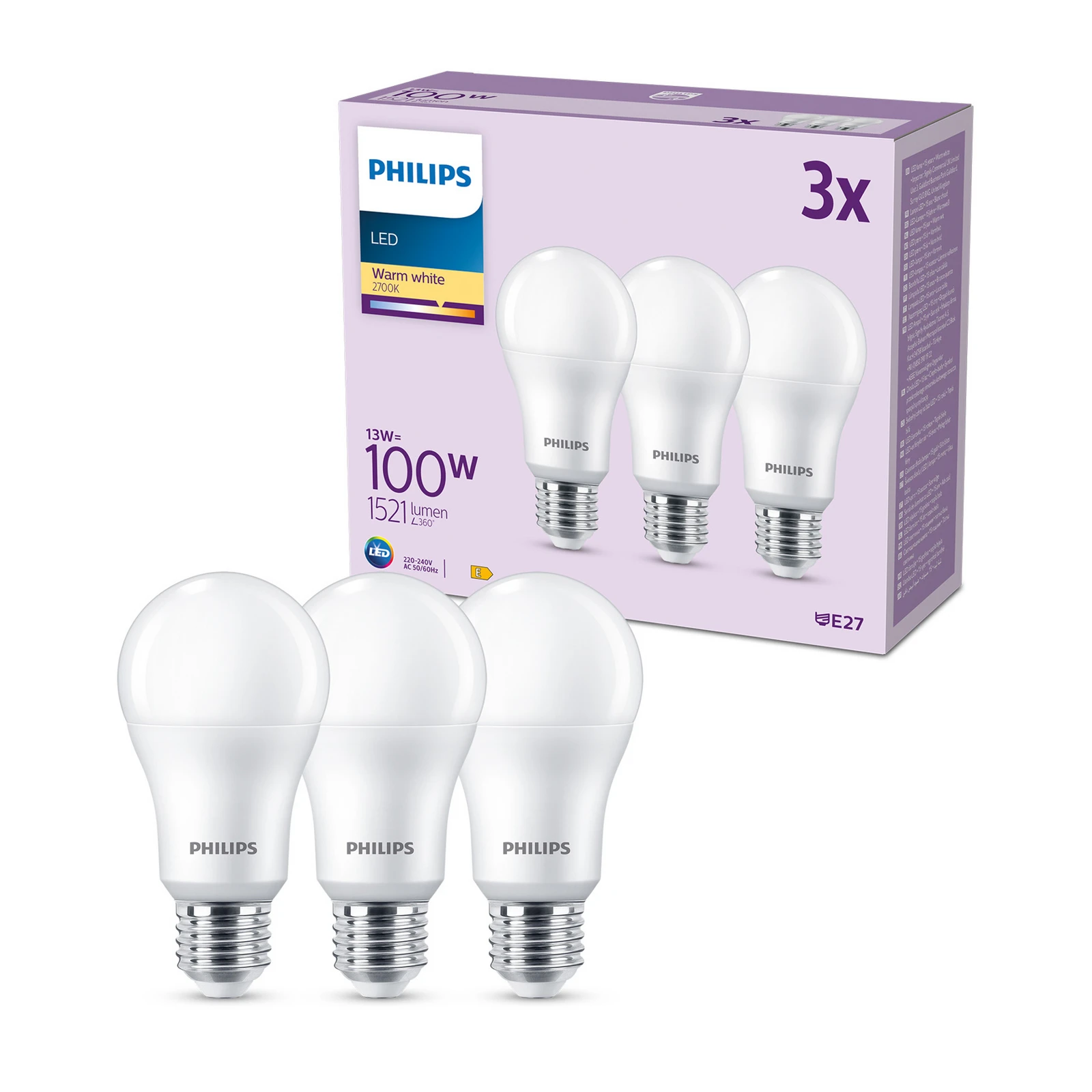 Philips LED-Lampe E27 13W 1.521lm 2.700K matt 3er
