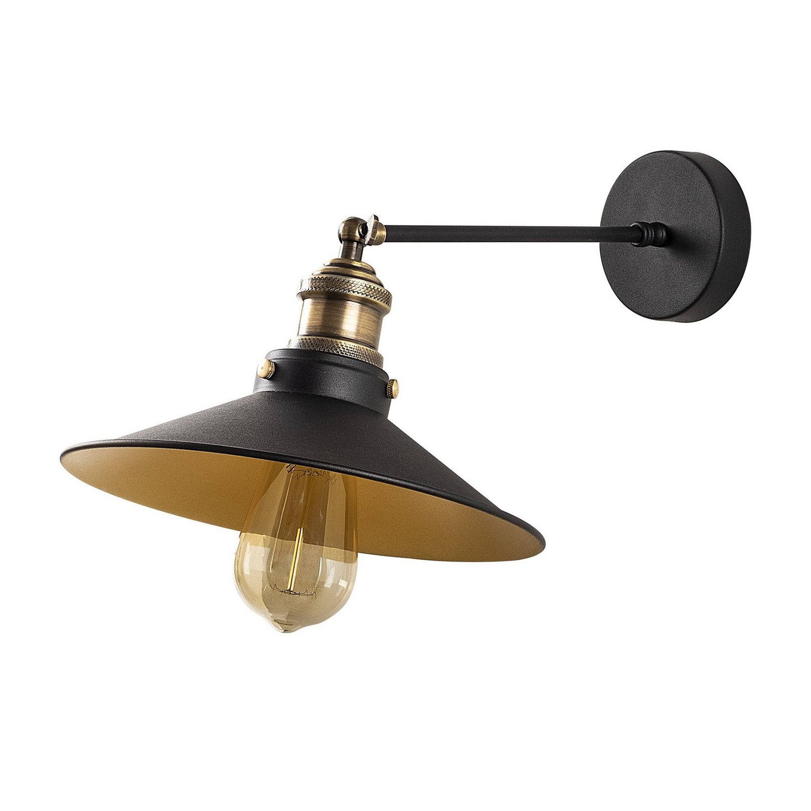 Applique Saglam, nero/oro, conica, altezza 20 cm, E27