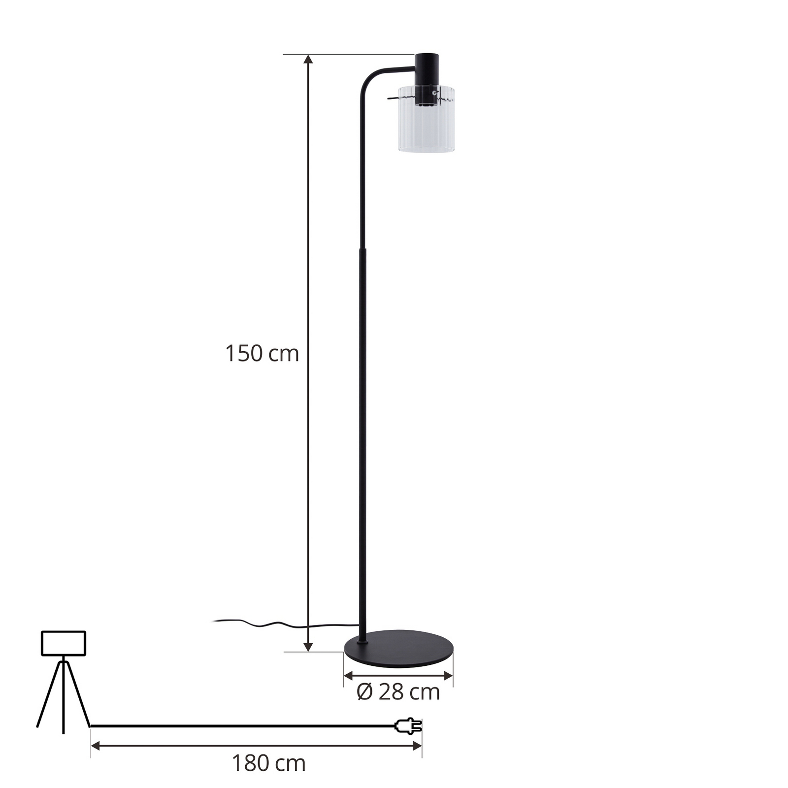 Lucande Stehleuchte Eirian, schwarz, Glas, 150 cm hoch, E27