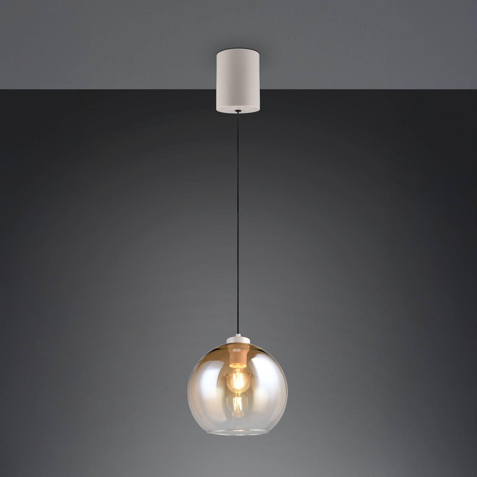 Reality Leuchten Suspension Liora, ambre, Ø 25 cm, verre, E27