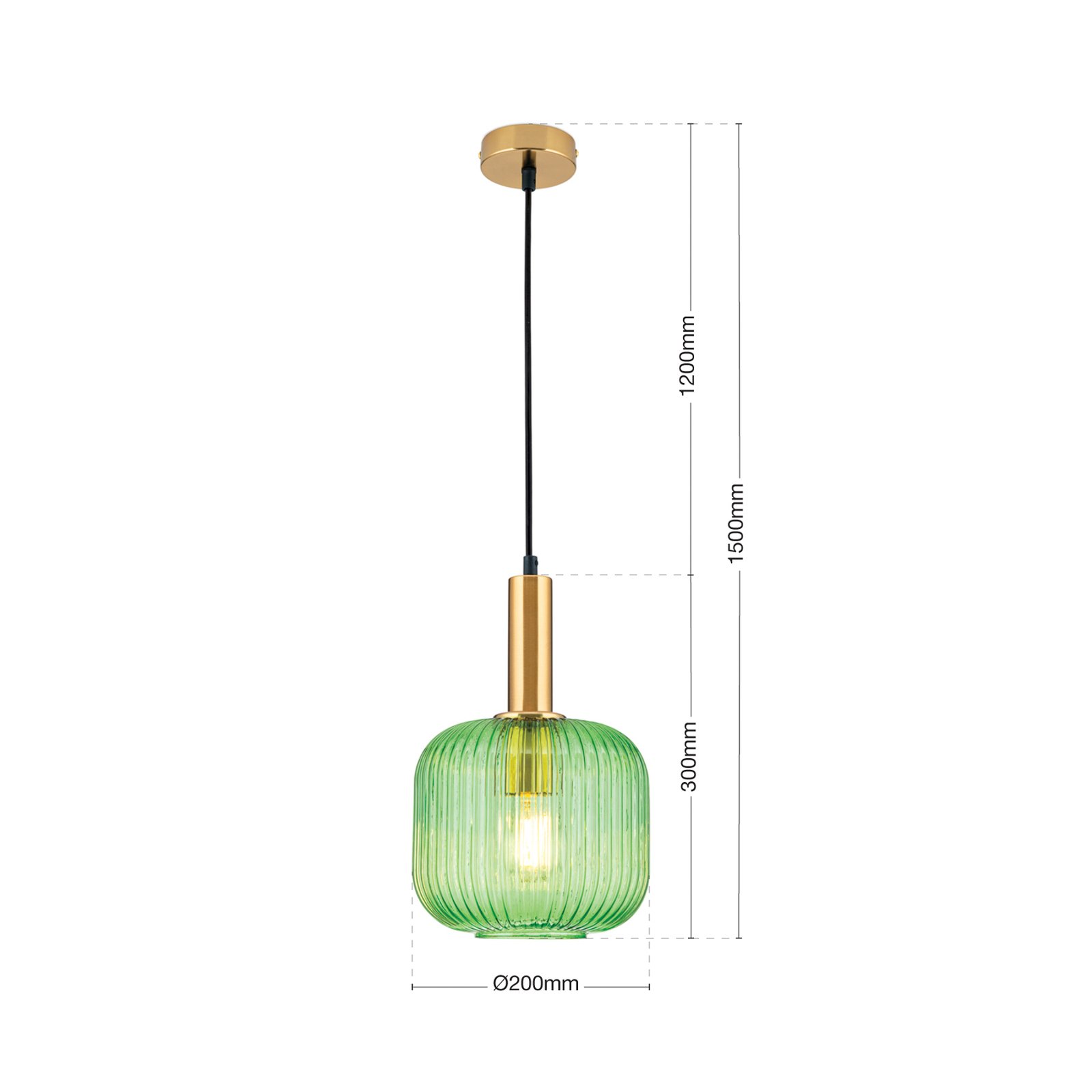 Carneval pendant light, antique brass/green, Ø 20 cm, glass