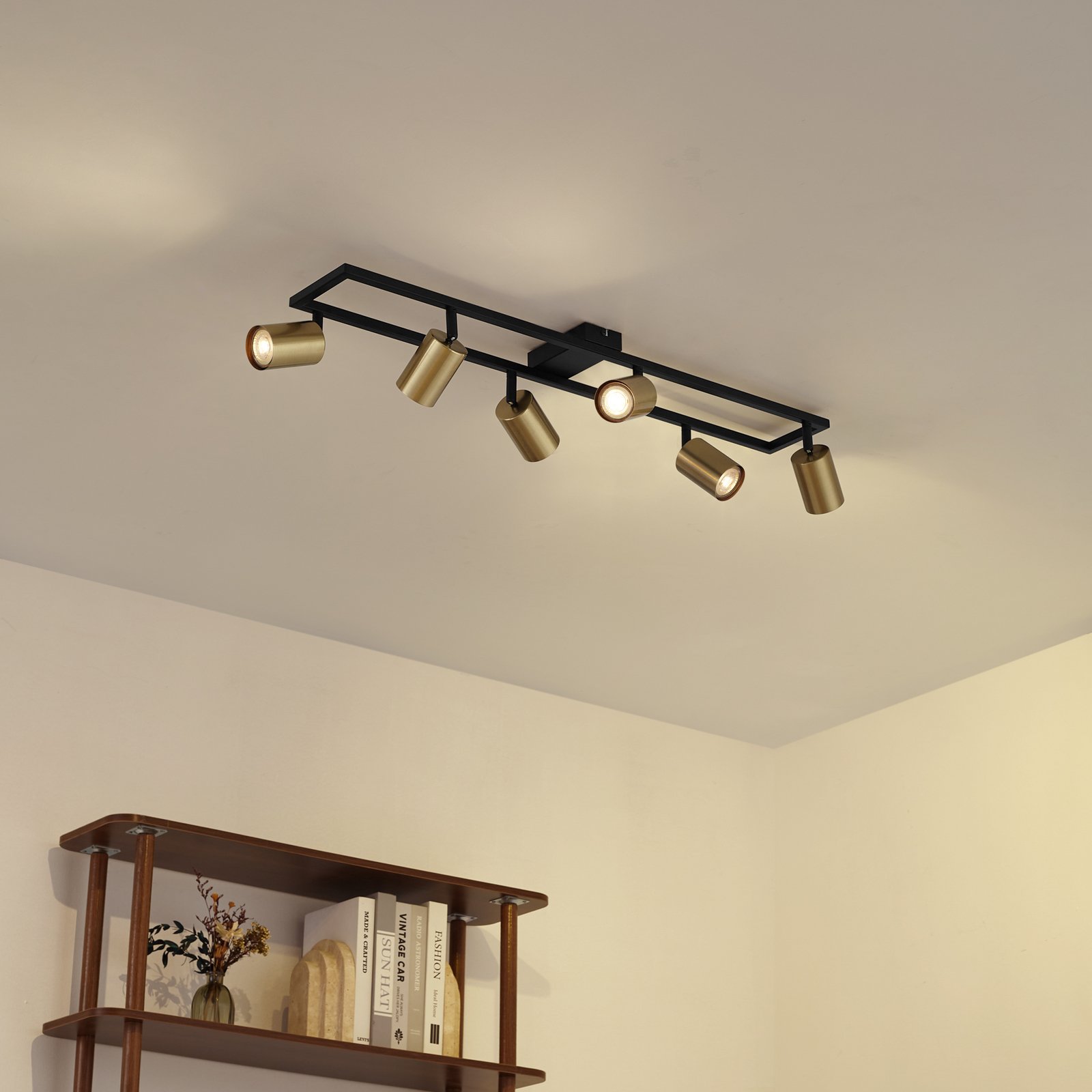 Lindby plafondspot Bravius, messing, 6-lamps, ijzer