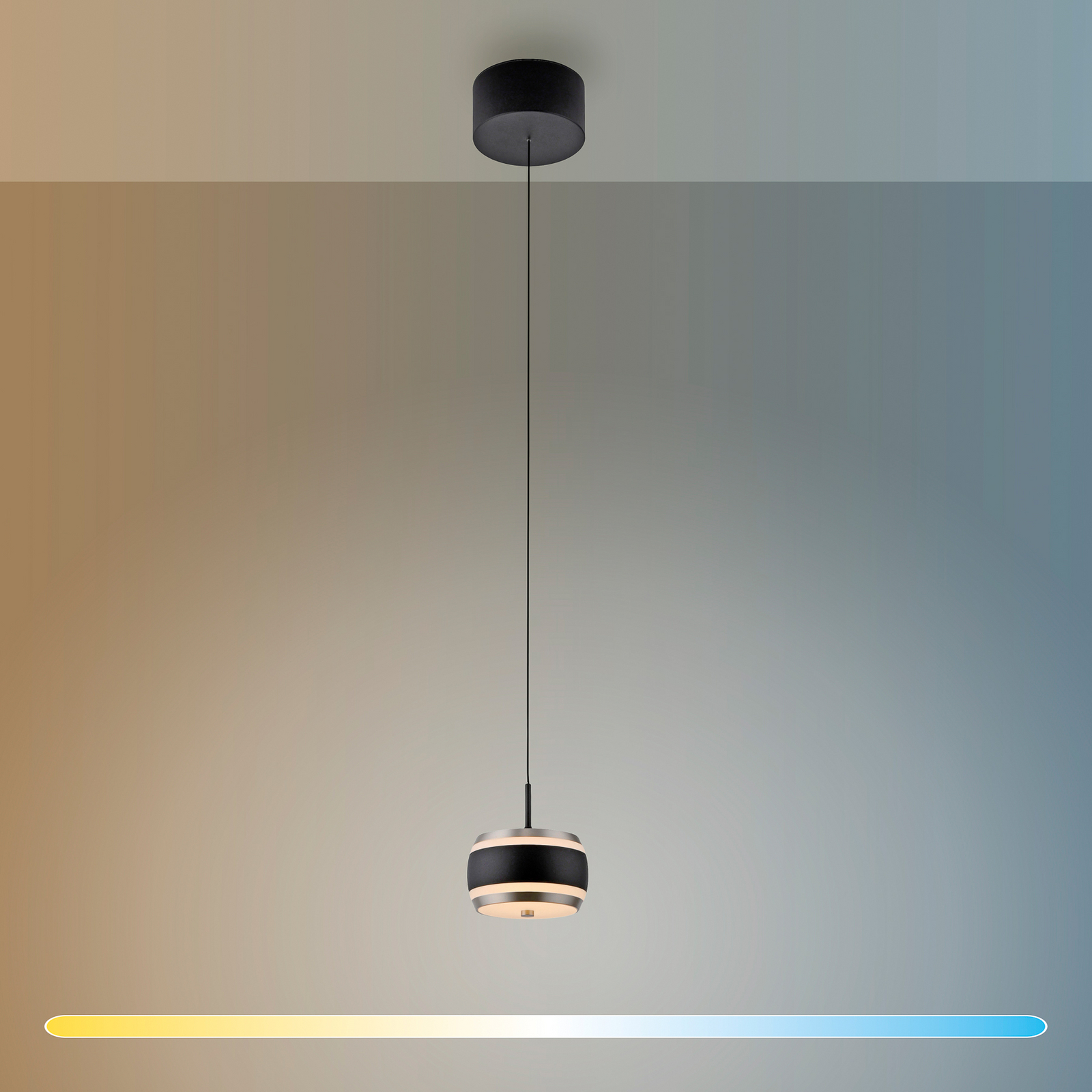 PURE LED-Hängelampe Falling Rings, schwarz, Ø 13 cm, CCT