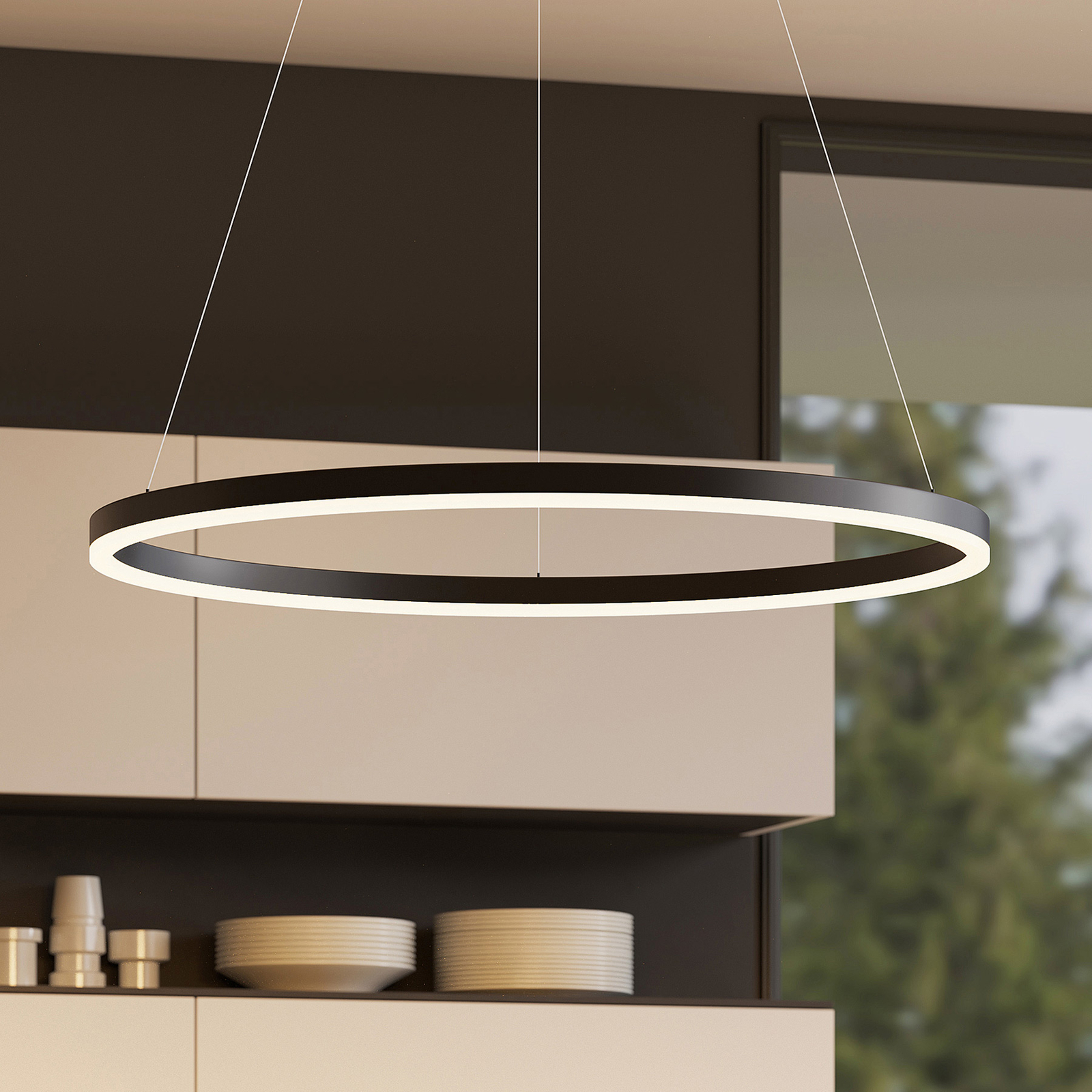 Arcchio Albiona LED-Hängeleuchte, 1 Ring, schwarz