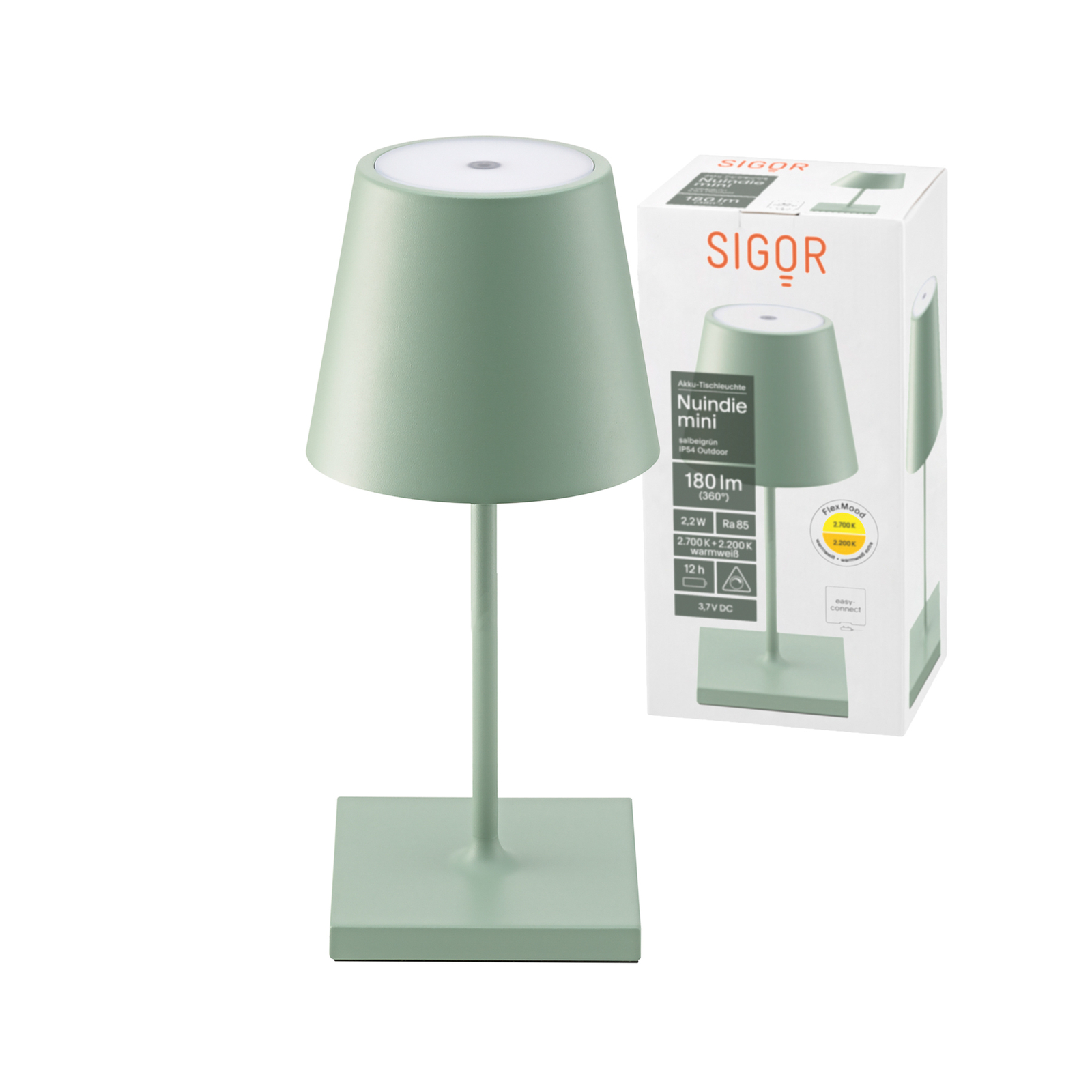 Lampe à poser LED Nuindie mini 25 cm vert sauge
