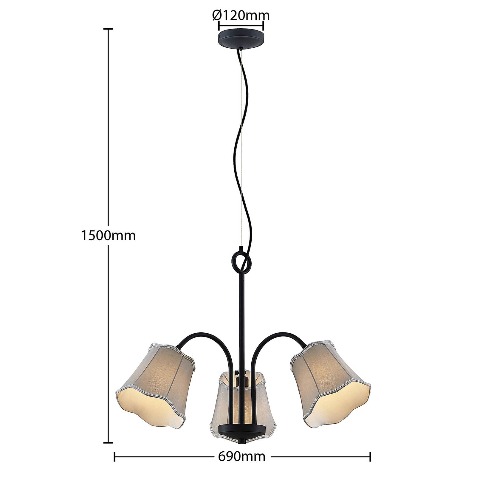 Lucande Binta lampa wisząca, 3-pkt., srebrnoszara