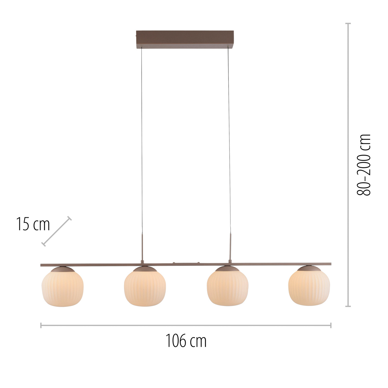 Żyrandol LED Nami, 4-punktowy, długi, kolor piaskowy, biały, szkło, żelazo Żyrandol LED Nami, 4-punktowy, długi, kolor piaskowy, biały, szkło, żelazo