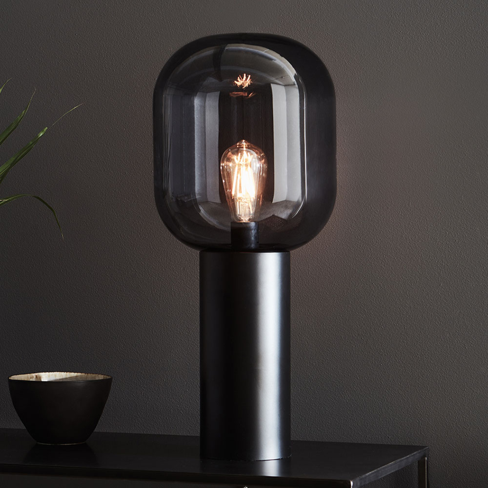 Brooklyn table lamp, smoky grey glass shade