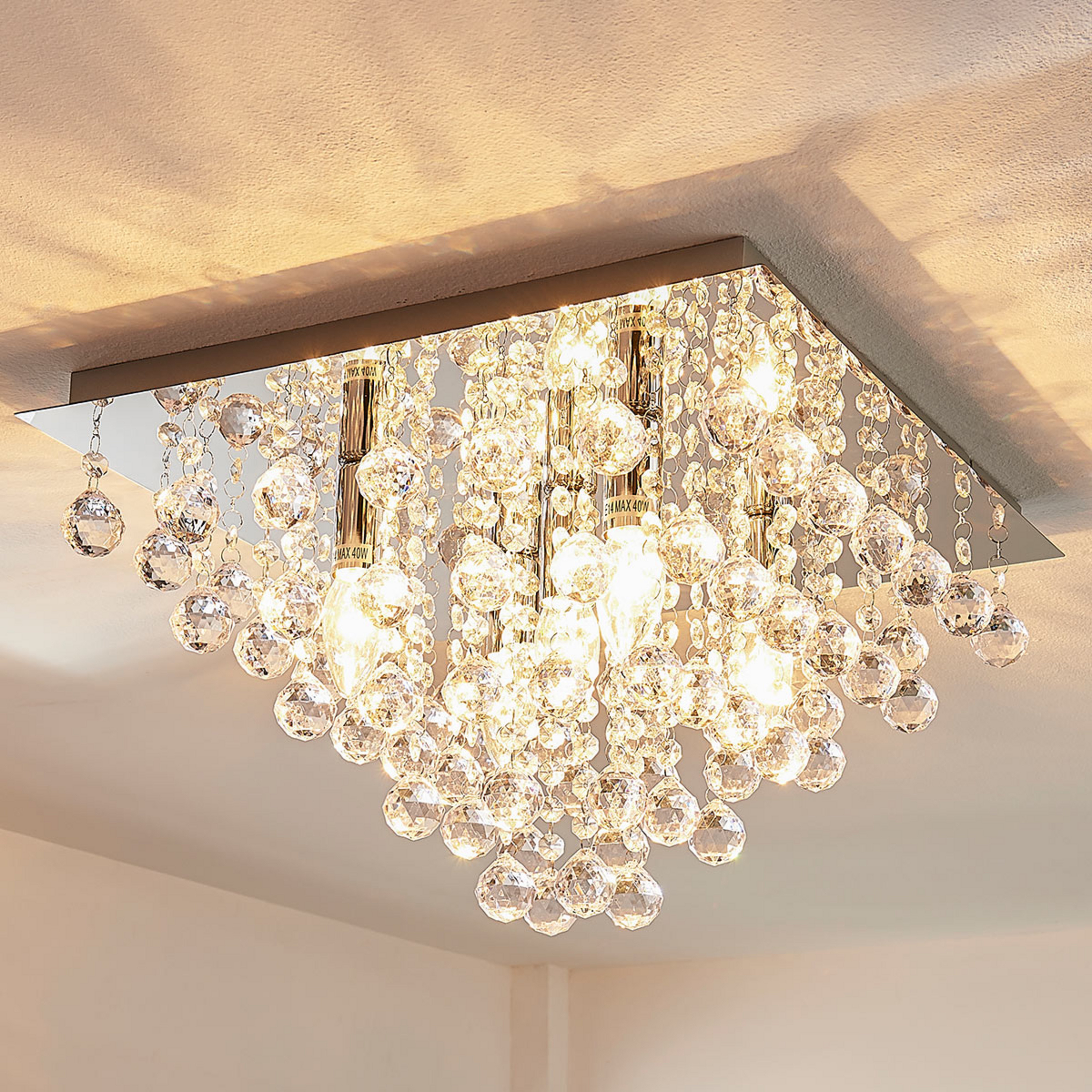 Lindby plafonnier Annica, angulaire, chrome, métal, 42cm