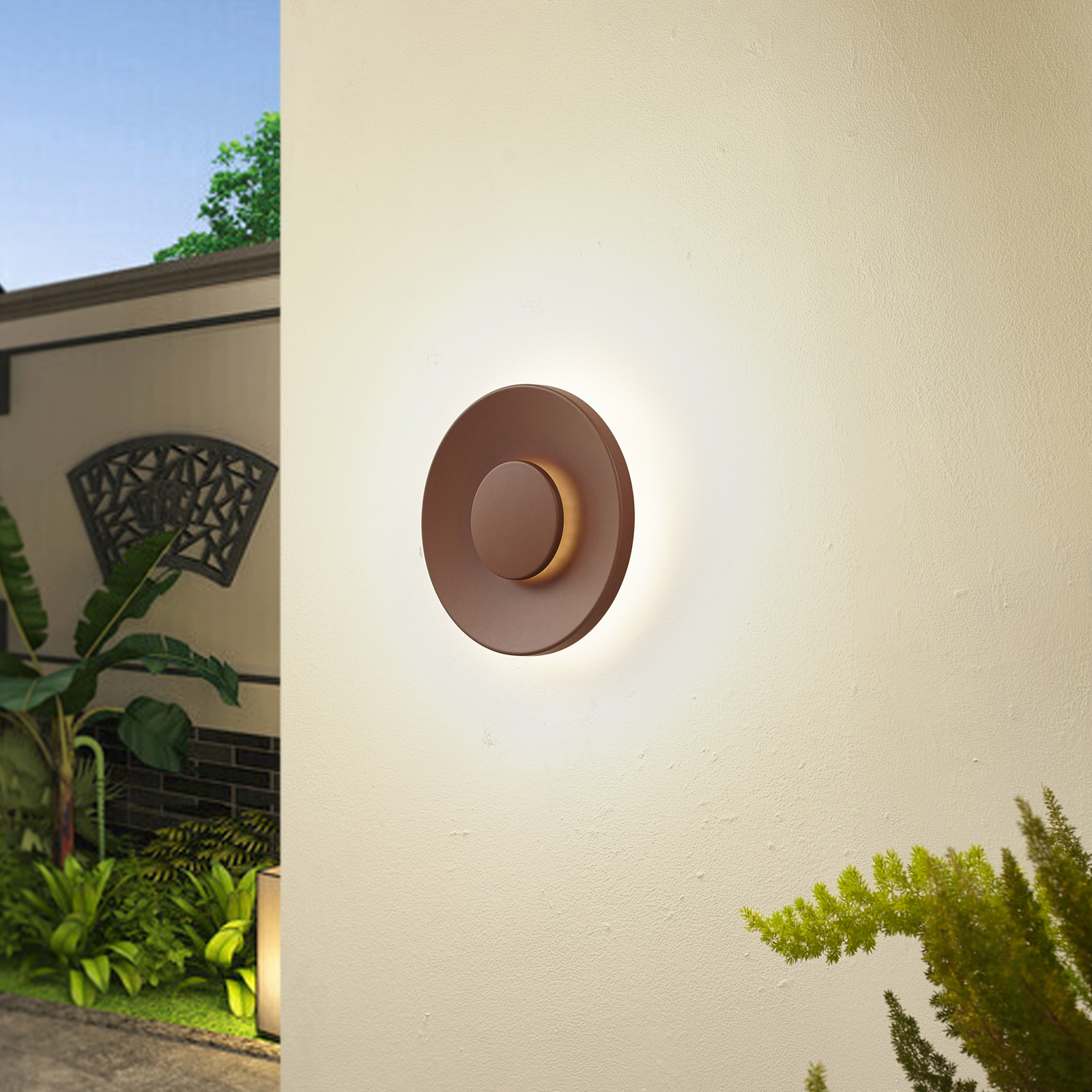 Lucande LED wall light exterior Kayana, cor de ferrugem, alumínio, 24 cm