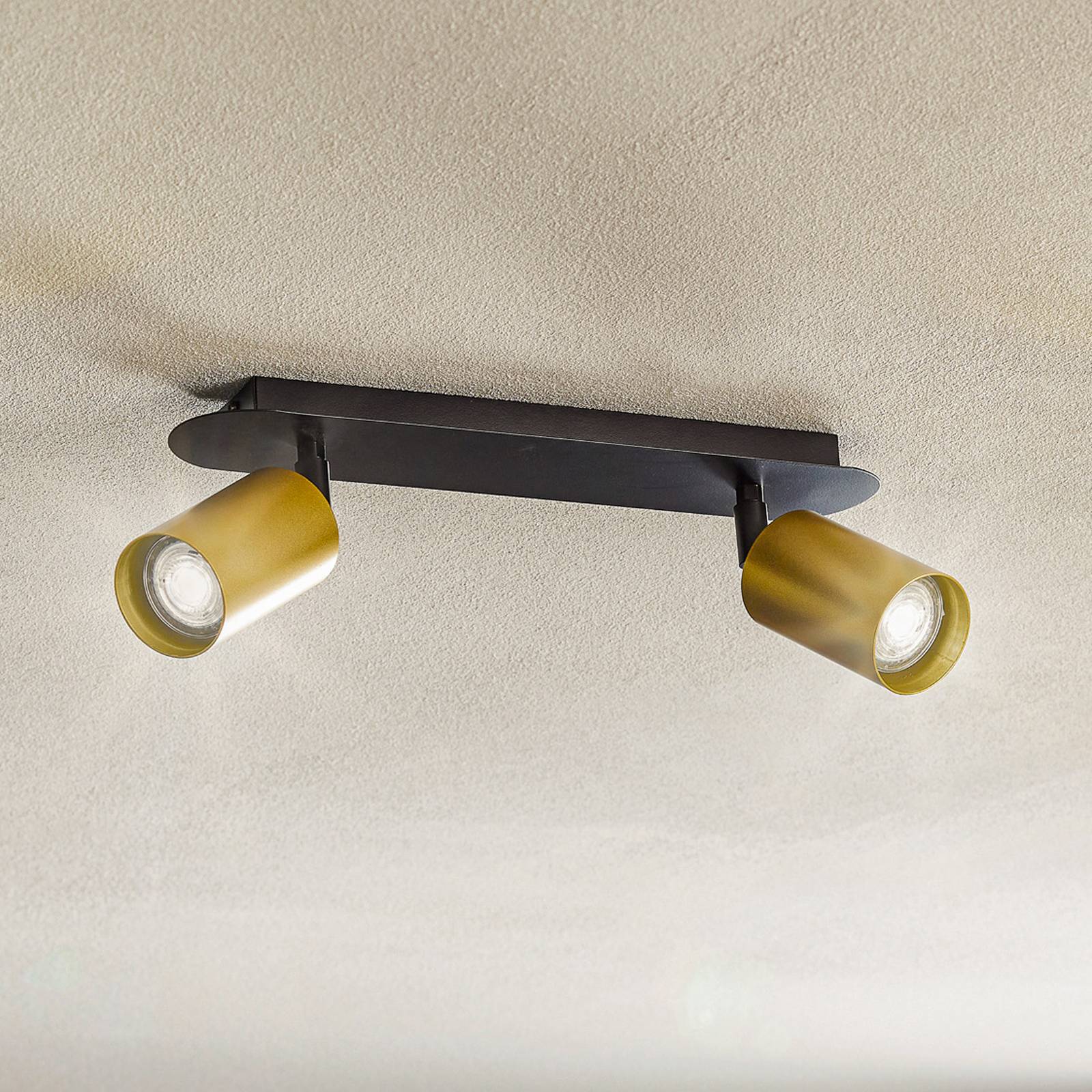 emibig lighting spot pour plafond zen 2, à 2 lampes, noir-doré
