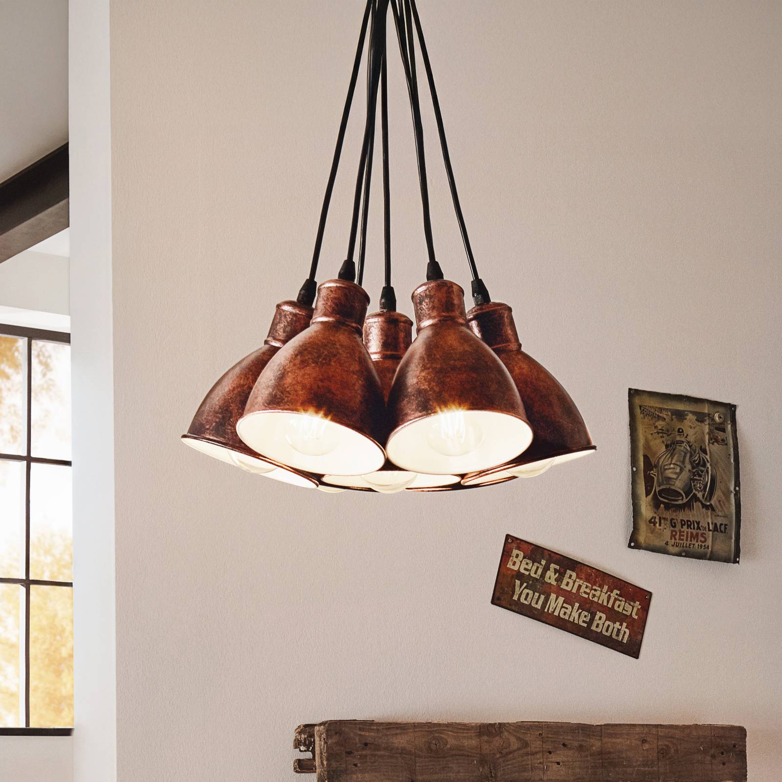 Vintage-Pendelleuchte Priddy 1 7flg., kupfer antik günstig online kaufen