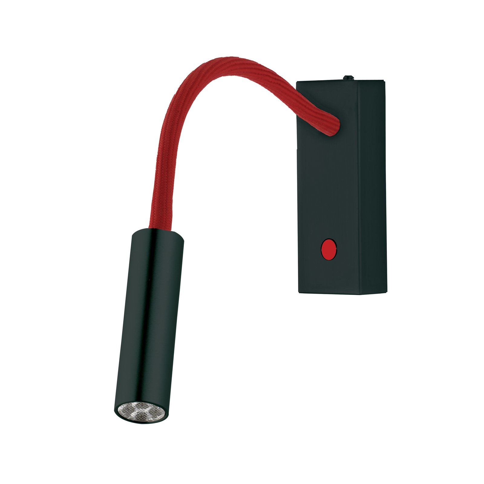 Rocco LED-vägglampa, matt svart Flexarm röd
