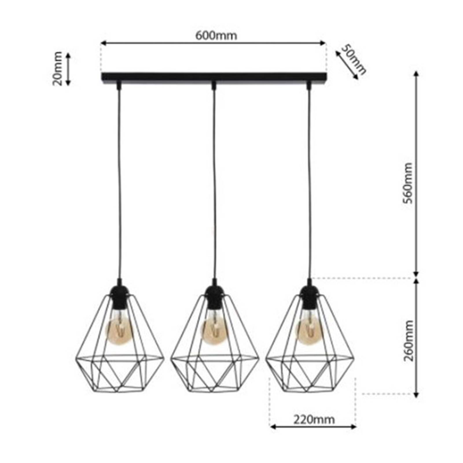 Lampa wisząca Basket, czarna, 3-punktowa