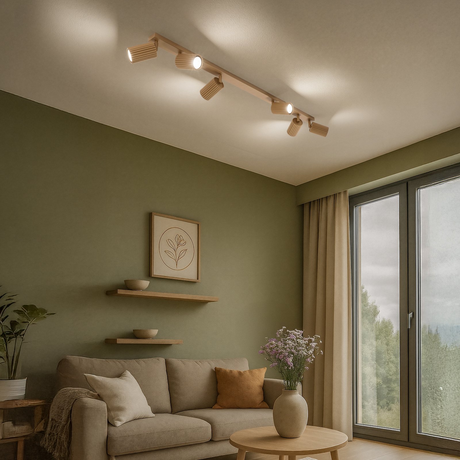 Projetor de teto carbono, cor dourada, comprimento 117 cm, alumínio, 6 lâmpadas.