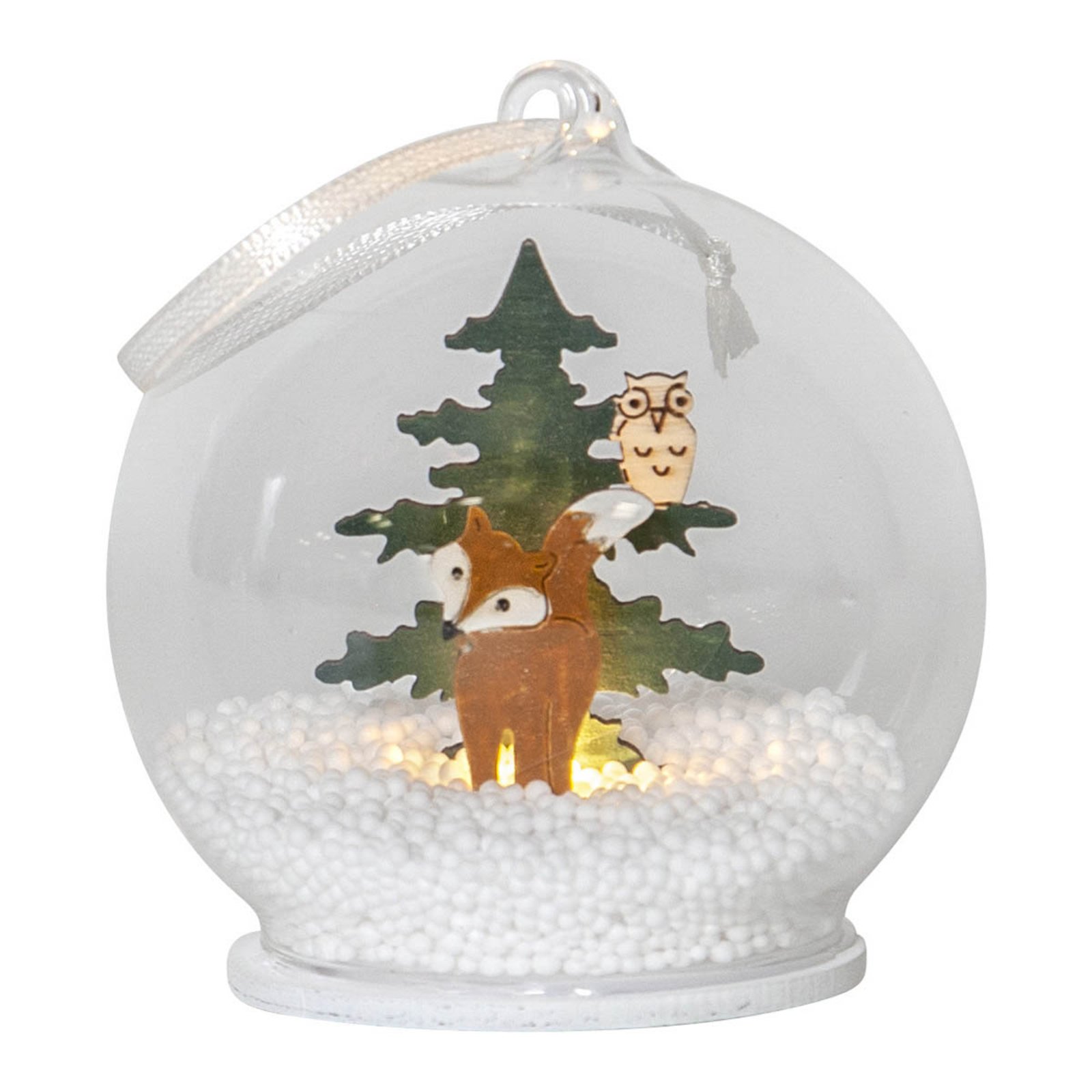 Forest Friends LED glass bauble, fox and owl