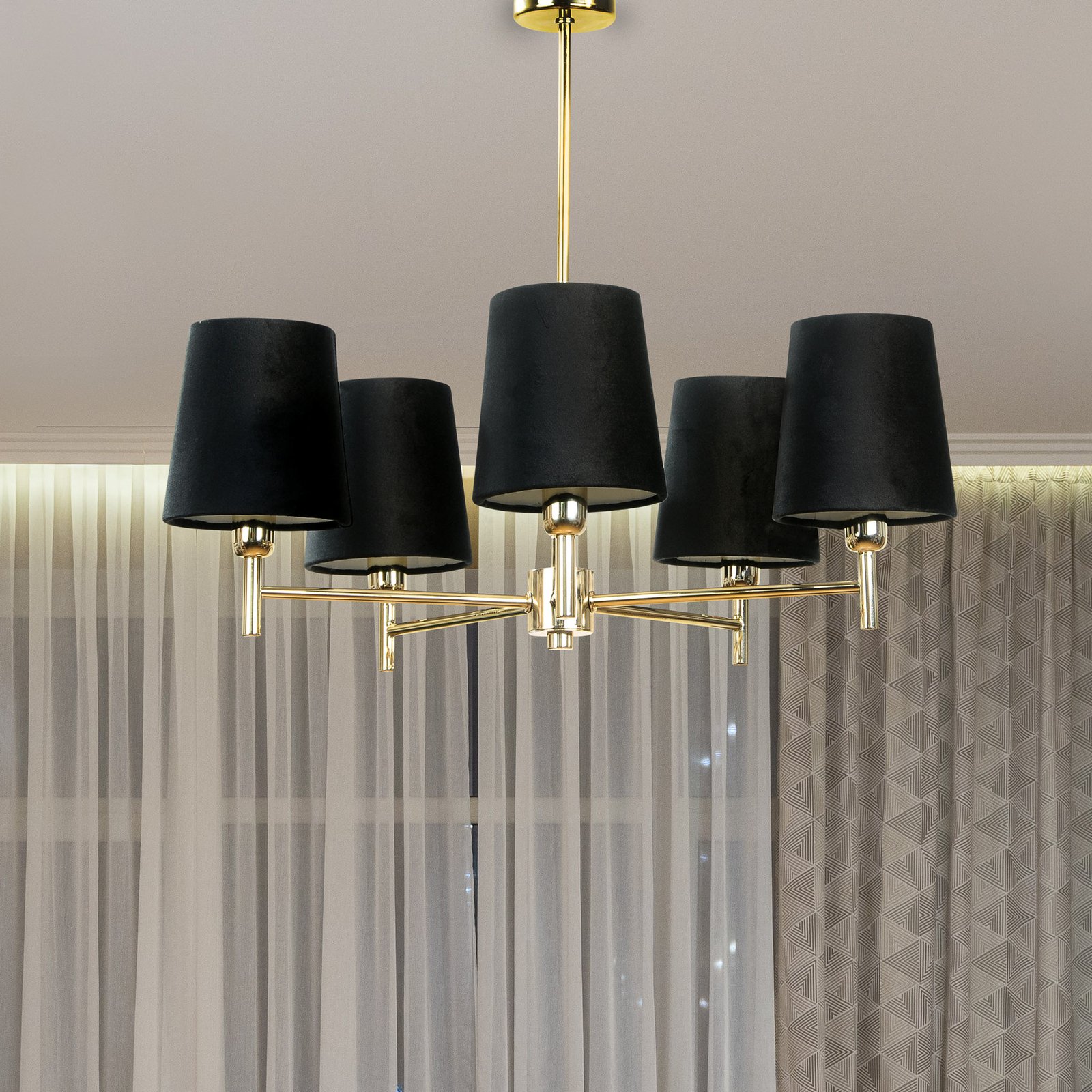 Euluna chandelier Nita, black/gold, 5-bulb