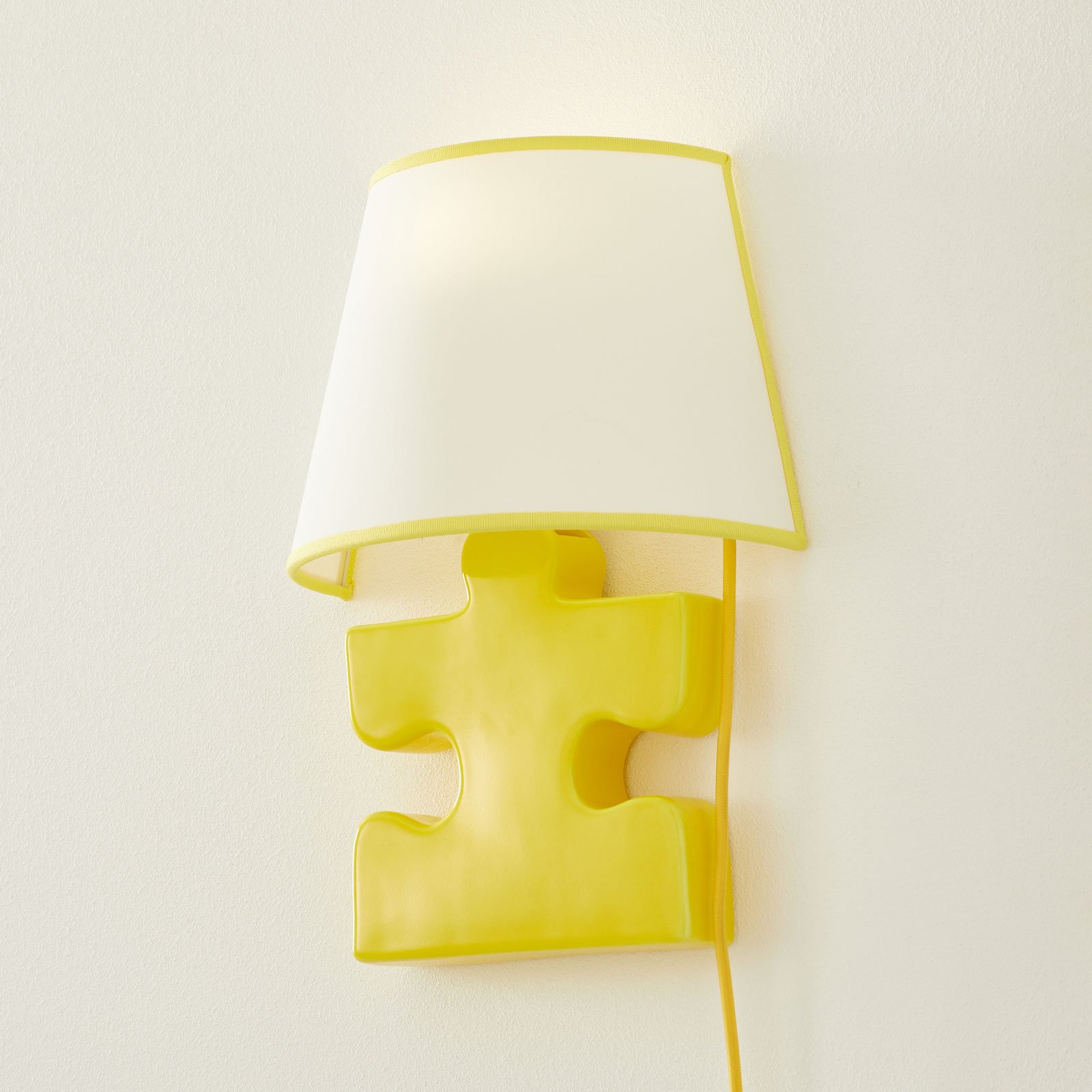 A185 ceramic wall light, fabric lampshade, yellow