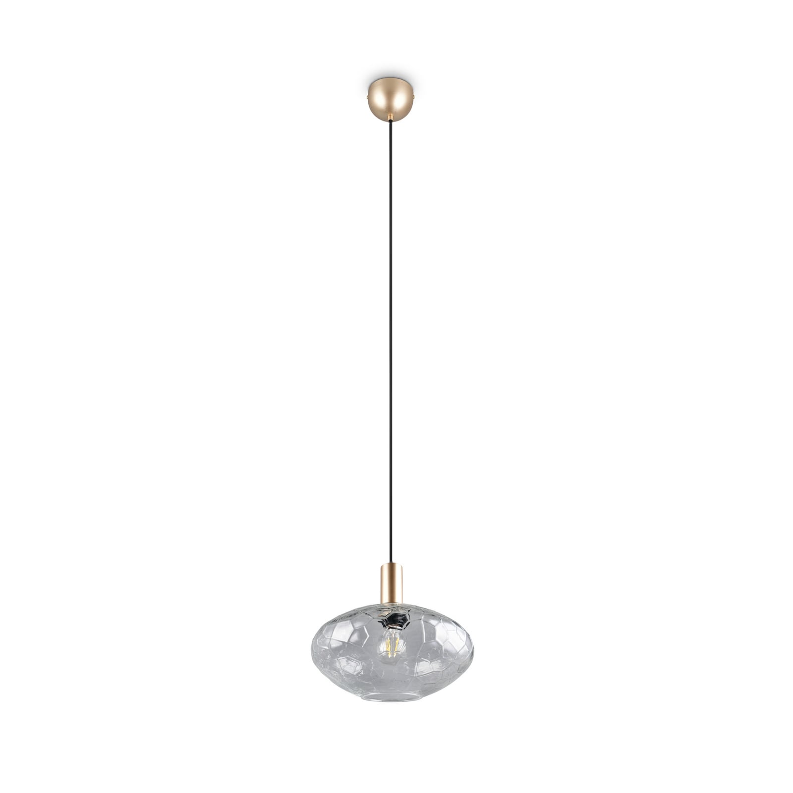 Hängelampe Emelie, 1-fl., goldfarben/klar, Metall, Glas, E27