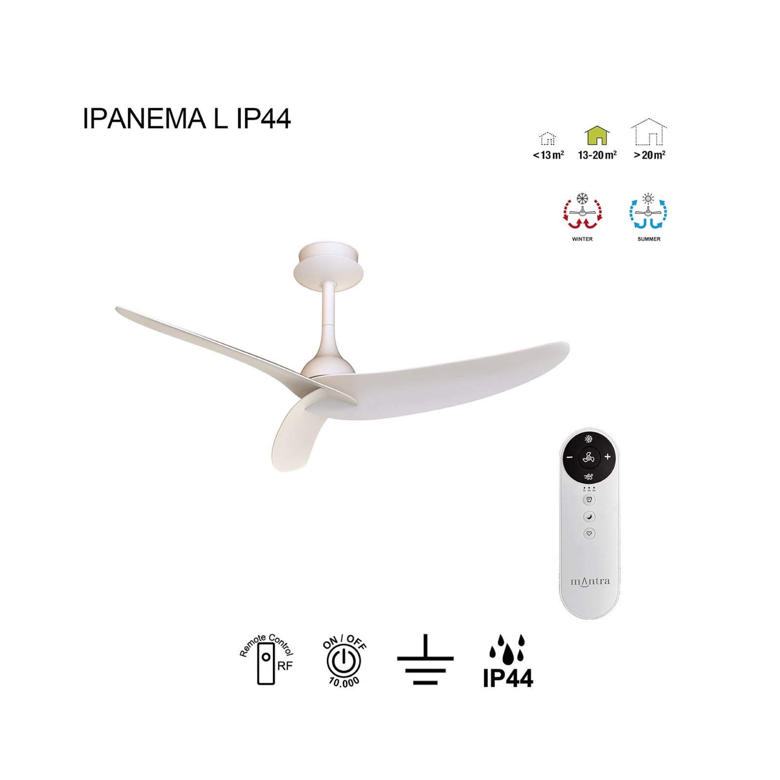 Deckenventilator Ipanema, weiß, DC, leise, Remote, IP44