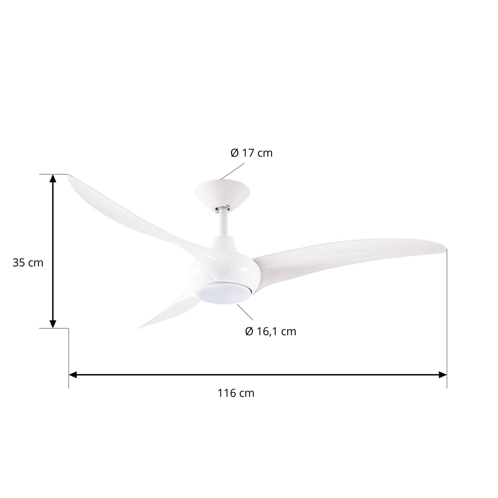 Briya LED-kattotuuletin, CCT, himmennettävä, Ø 116 cm, valkoinen - Lindby