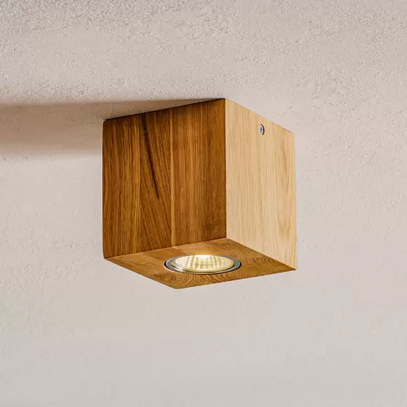 Lampenwelt Deckenlampe Wooddream 1-flammig Eiche, eckig, 10cm