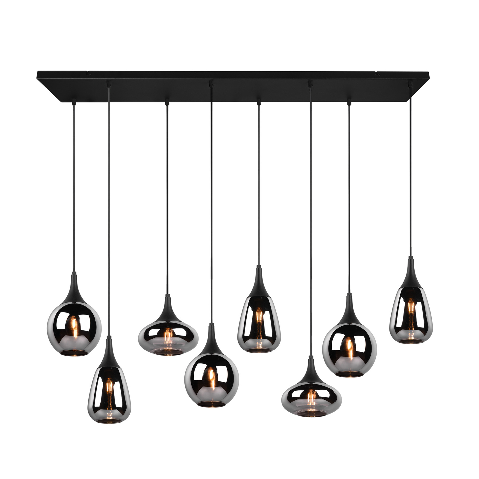 Hängelampe Lumina mit Glasschirmen, achtflammig