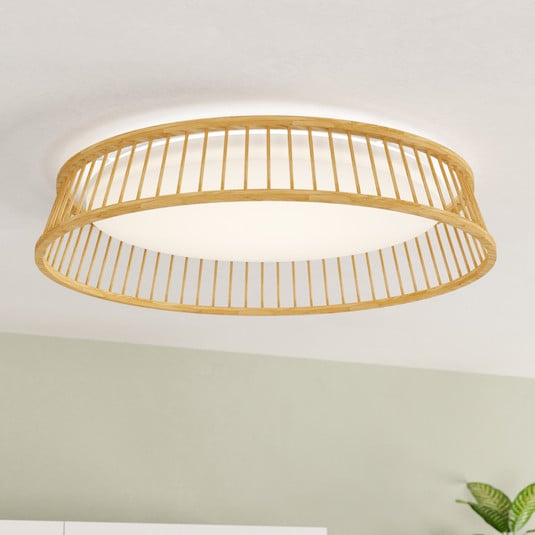 EGLO LED-Deckenlampe Luppineria Holzgeflecht Ø45cm