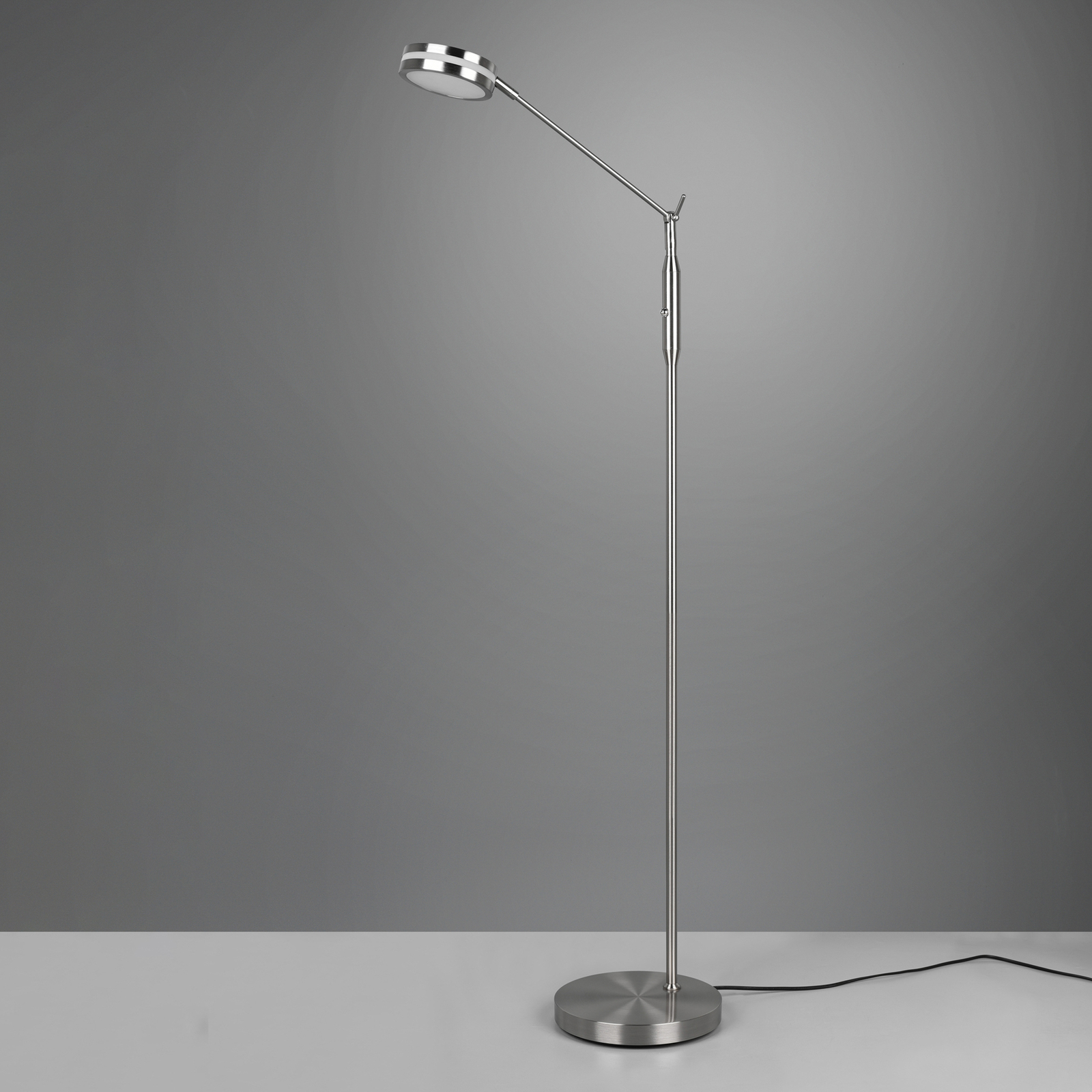 LED stojací lampa Franklin, stmívač, matný nikl