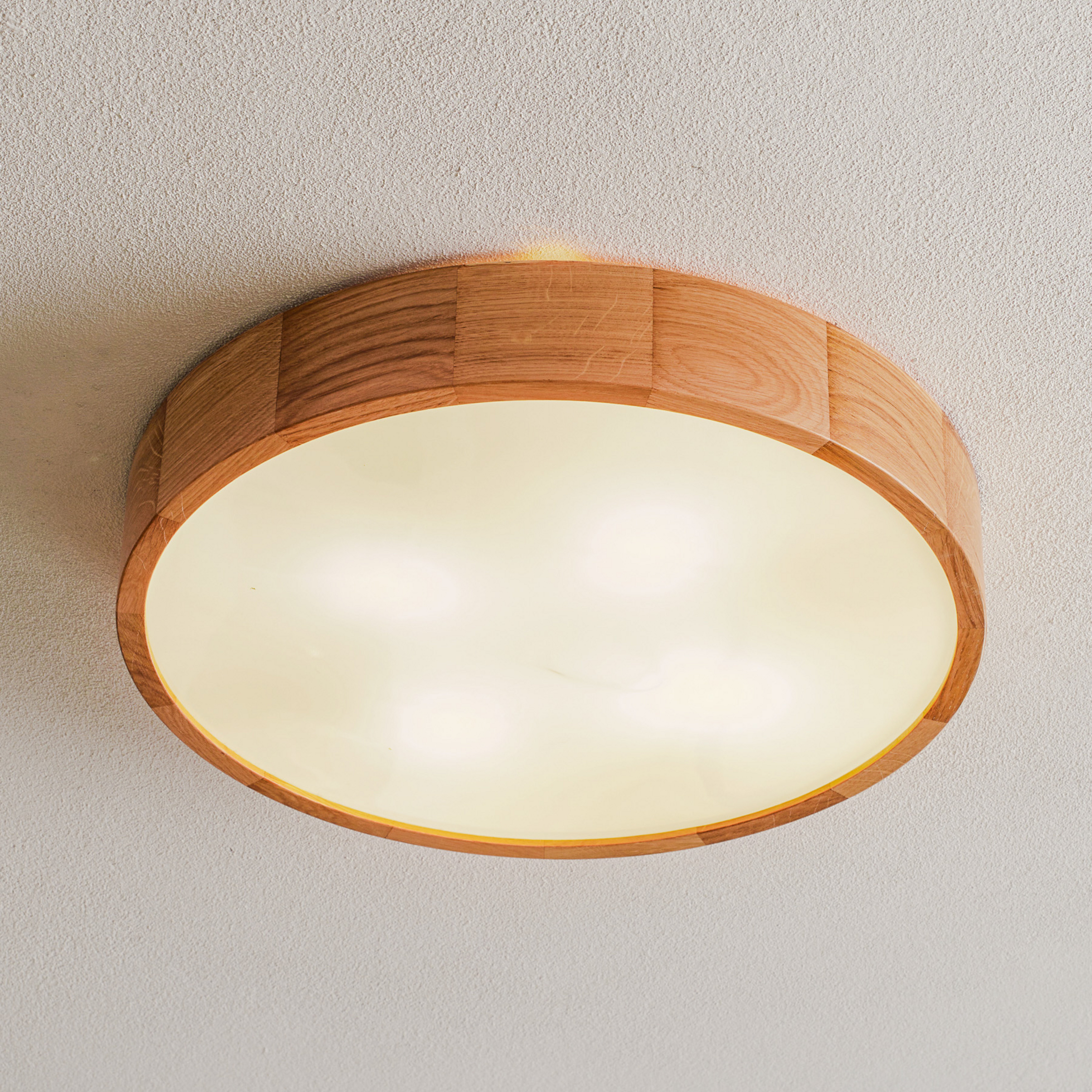 Plafonnier Cleo DR475, IP54, Ø 47,5 cm, bois de chêne, E27