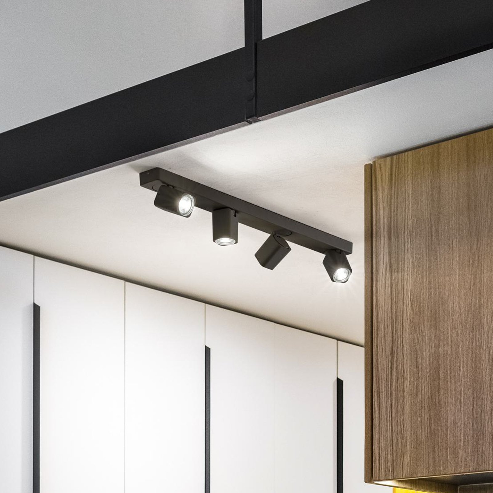Ideal Lux Rudy neliön muotoinen kattovalaisin, musta, 4 valoa, metallia