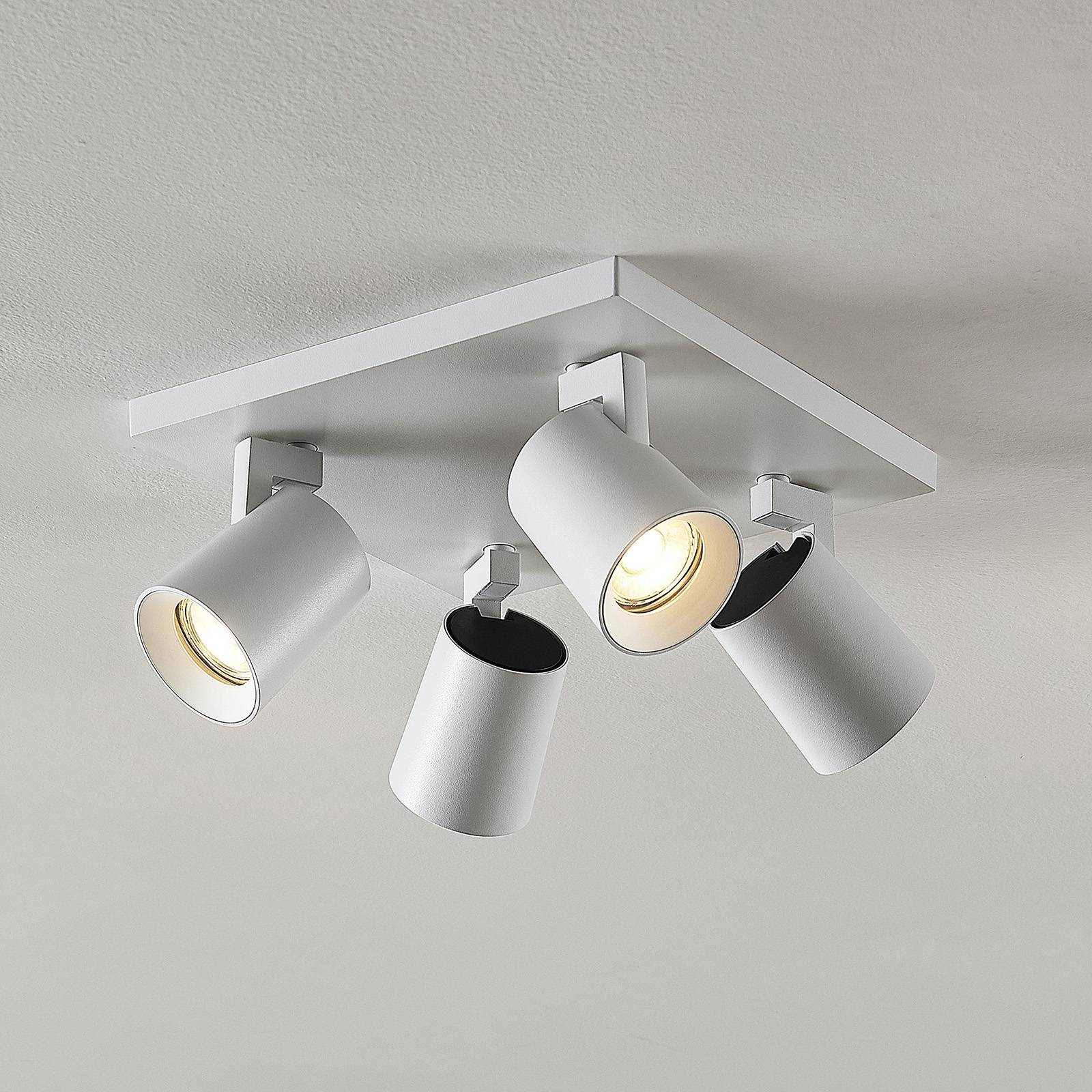 Arcchio Iavo downlight, angular, white, 4-bulb, for Kitchen, aluminium, GU10, 8 W, L: 24 cm, W: 24 cm, H: 11.2 cm