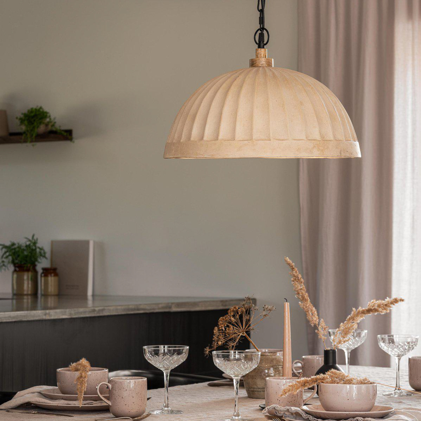 PR Home pendant light Haley, beige, Ecomix, Ø 43 cm