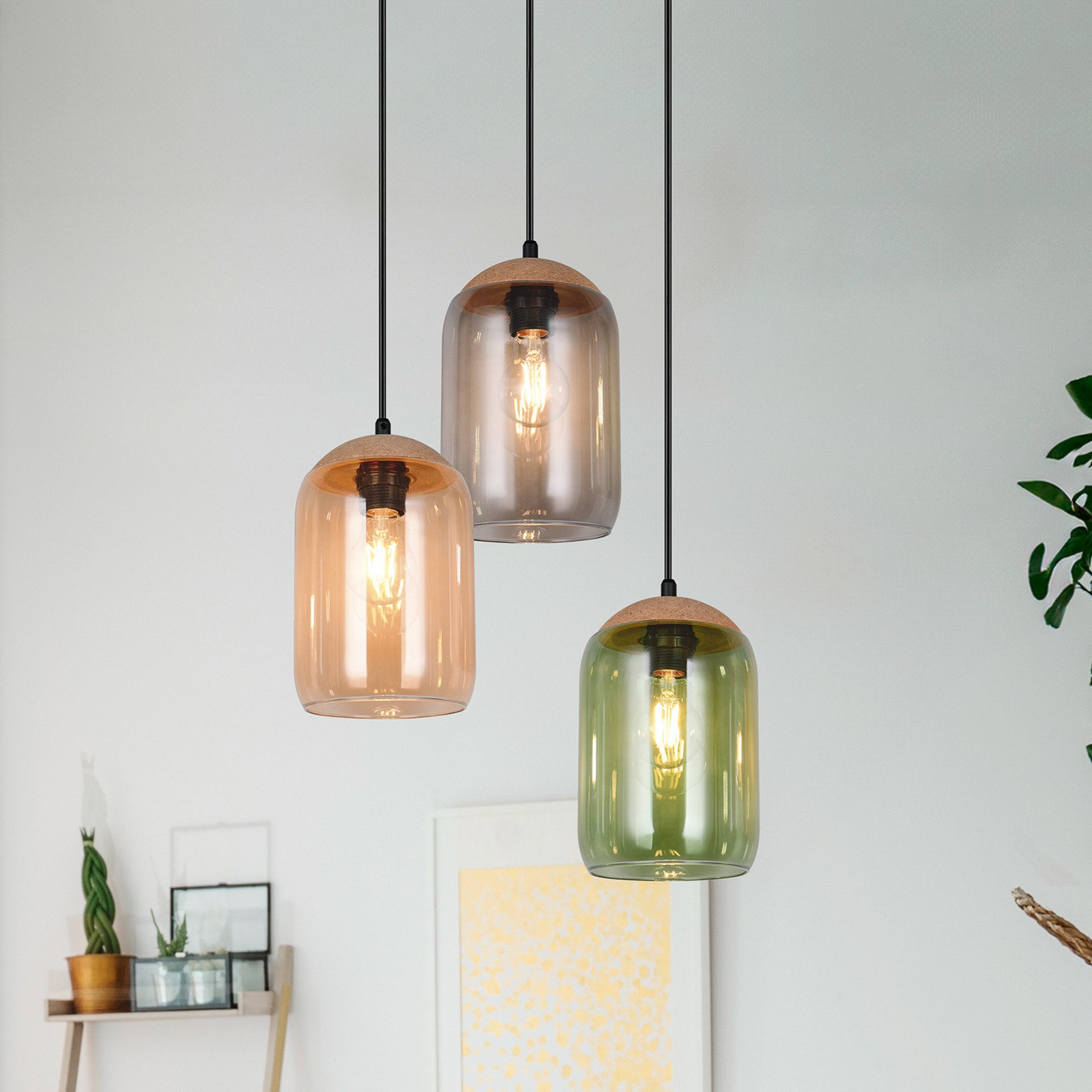 Trio Lighting Lampă suspendată Cork multicoloră Ø 30 cm 3 becuri sticlă/cork - Camera de zi / sufragerie - modern - multicolor maro negru