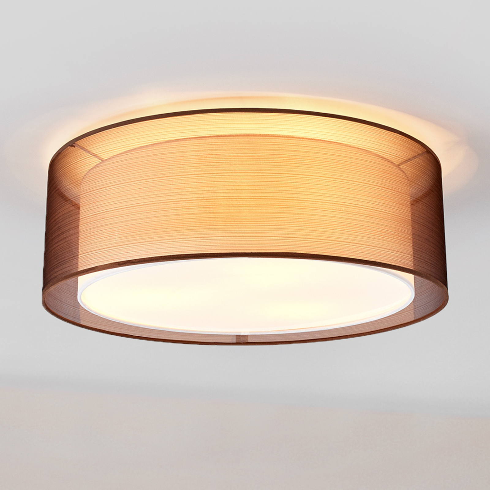 Lindby Nica fabric ceiling light in brown, for Living / Dining Room, fabric, plastic, metal, E27, 60 W, energy efficiency: A++, H: 20 cm