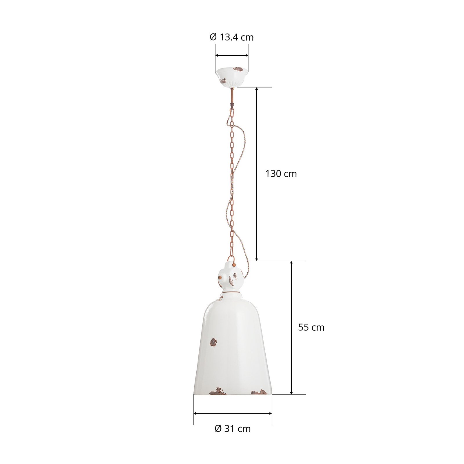 C1745 vintage hanging light, conical, white