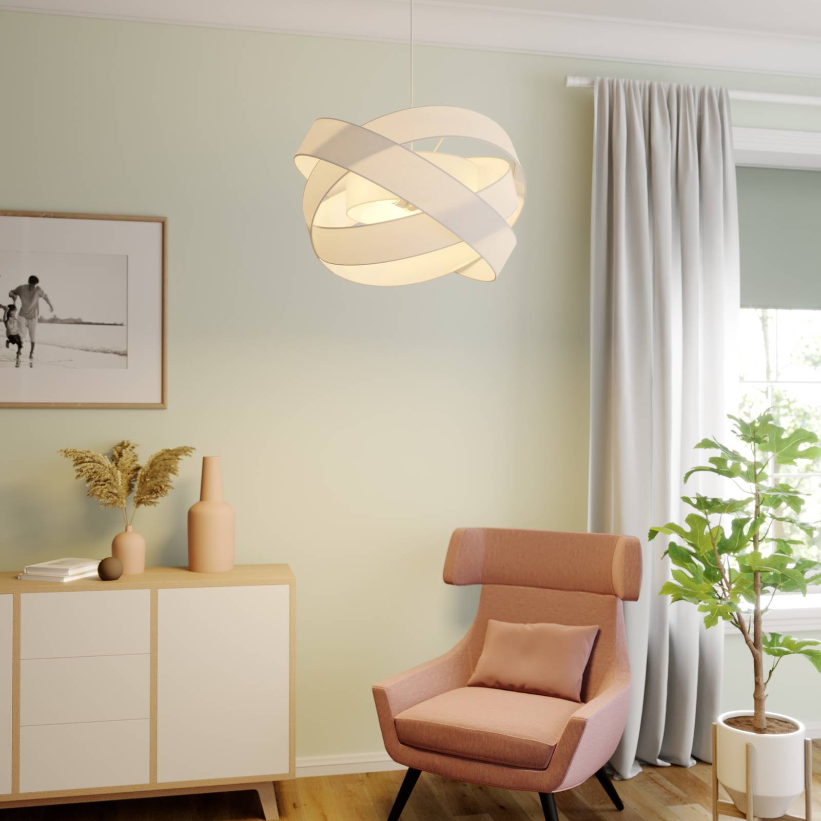 Photos - Chandelier / Lamp Lindby Simaria fabric pendant light, white 