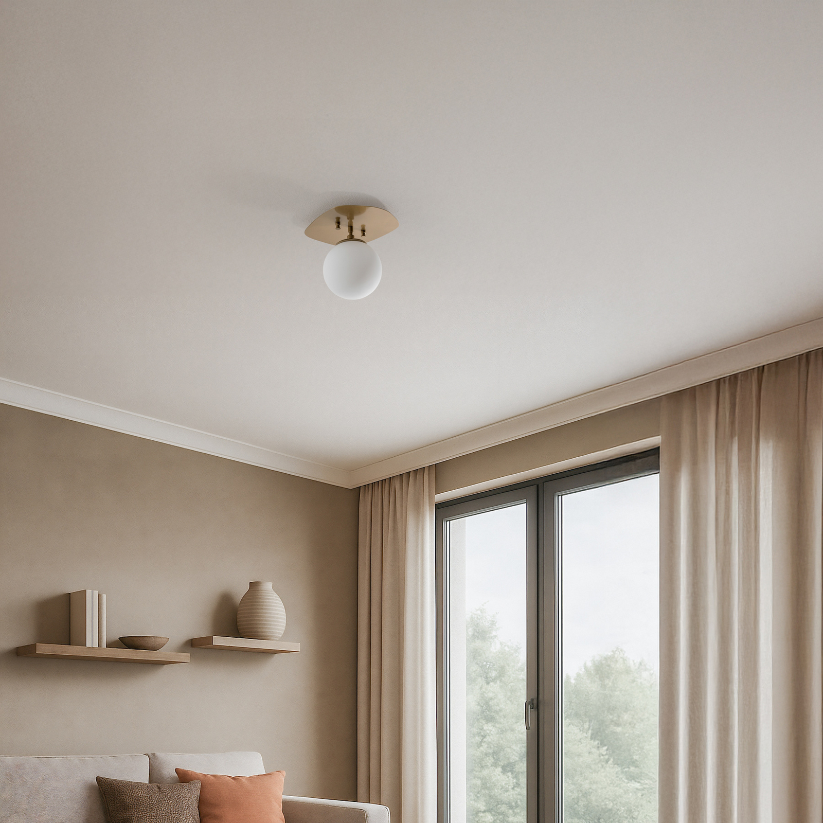 Plafondlamp Well, goudkleurig, glas, Ø 20 cm, E14