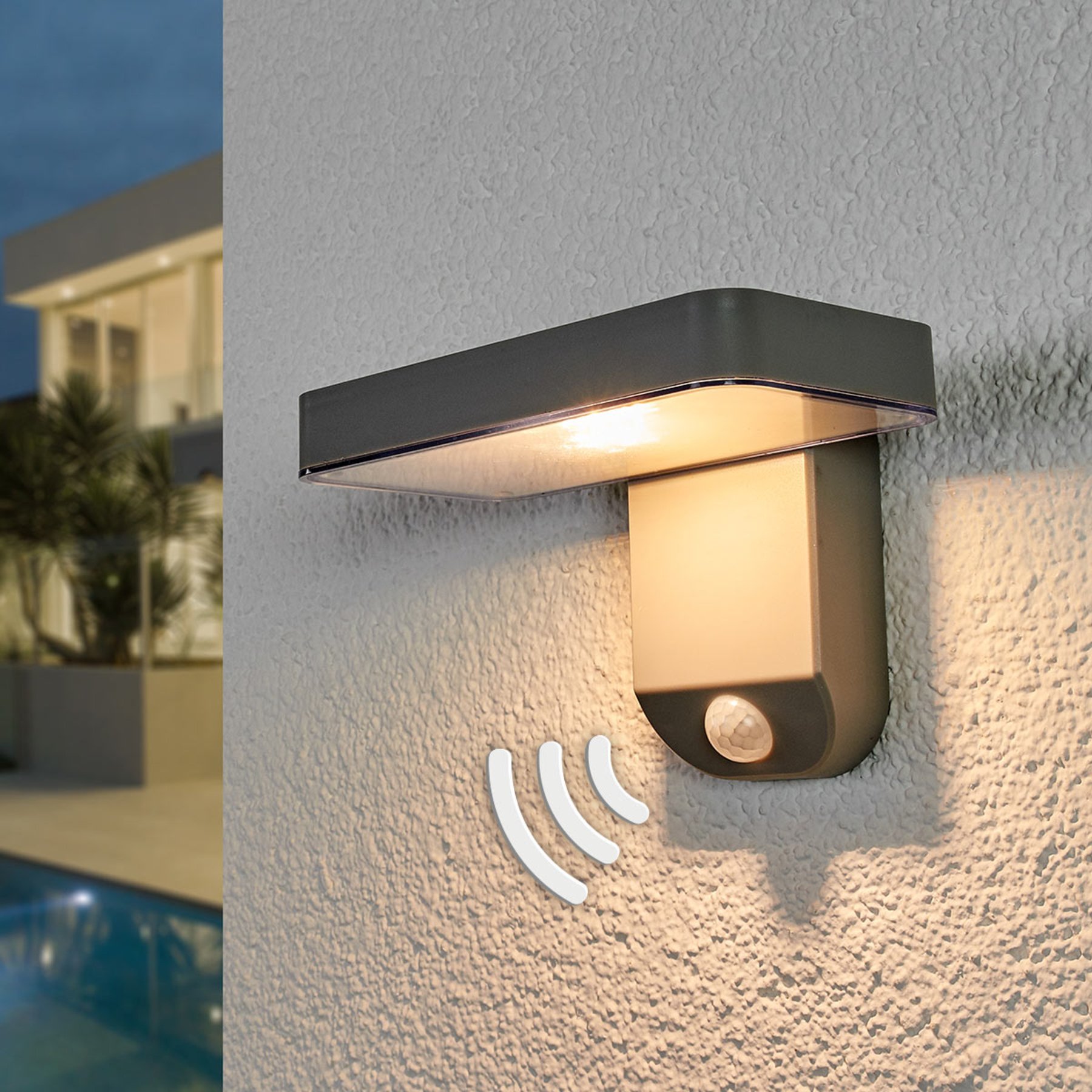 Lindby Maik LED solar lamp, sensor, wall, plastic, 2 W, energy efficiency: A+, W: 18 cm, H: 12 cm