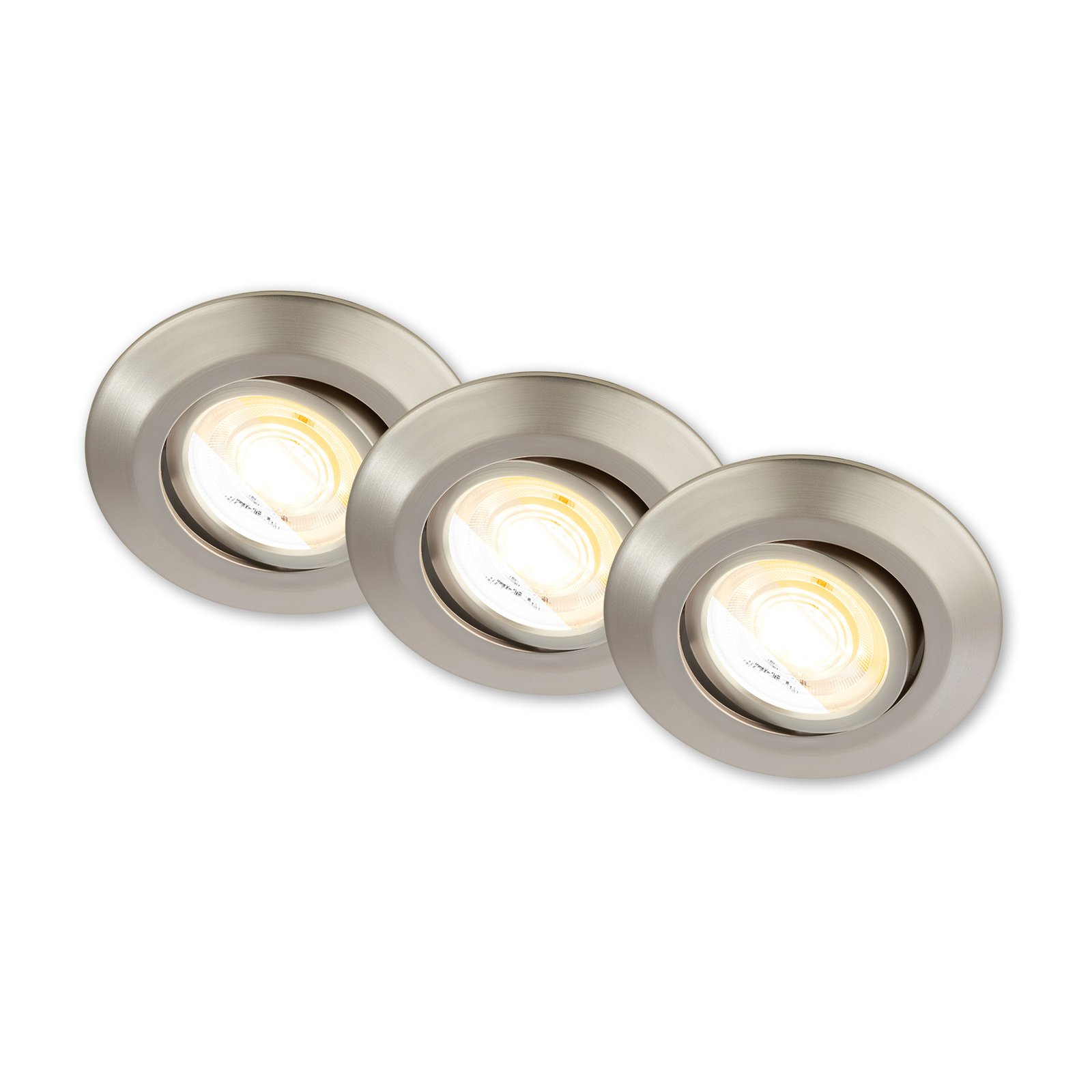 Klira LED recessed light, nickel, swivelling, dimmable, 3 units