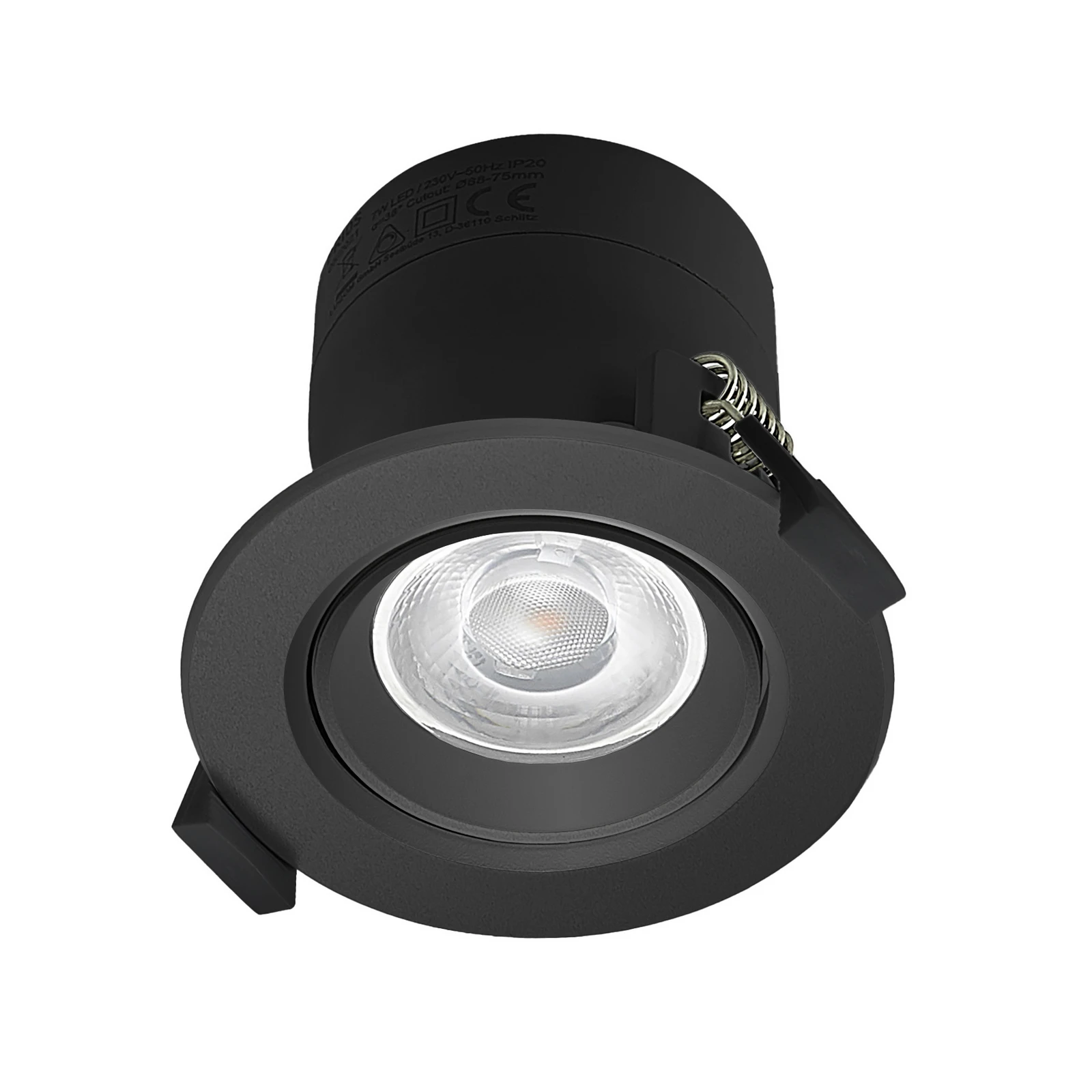 Prios luminaire encastrable LED Shima, noir, 7 W, 3000K, intensité variable