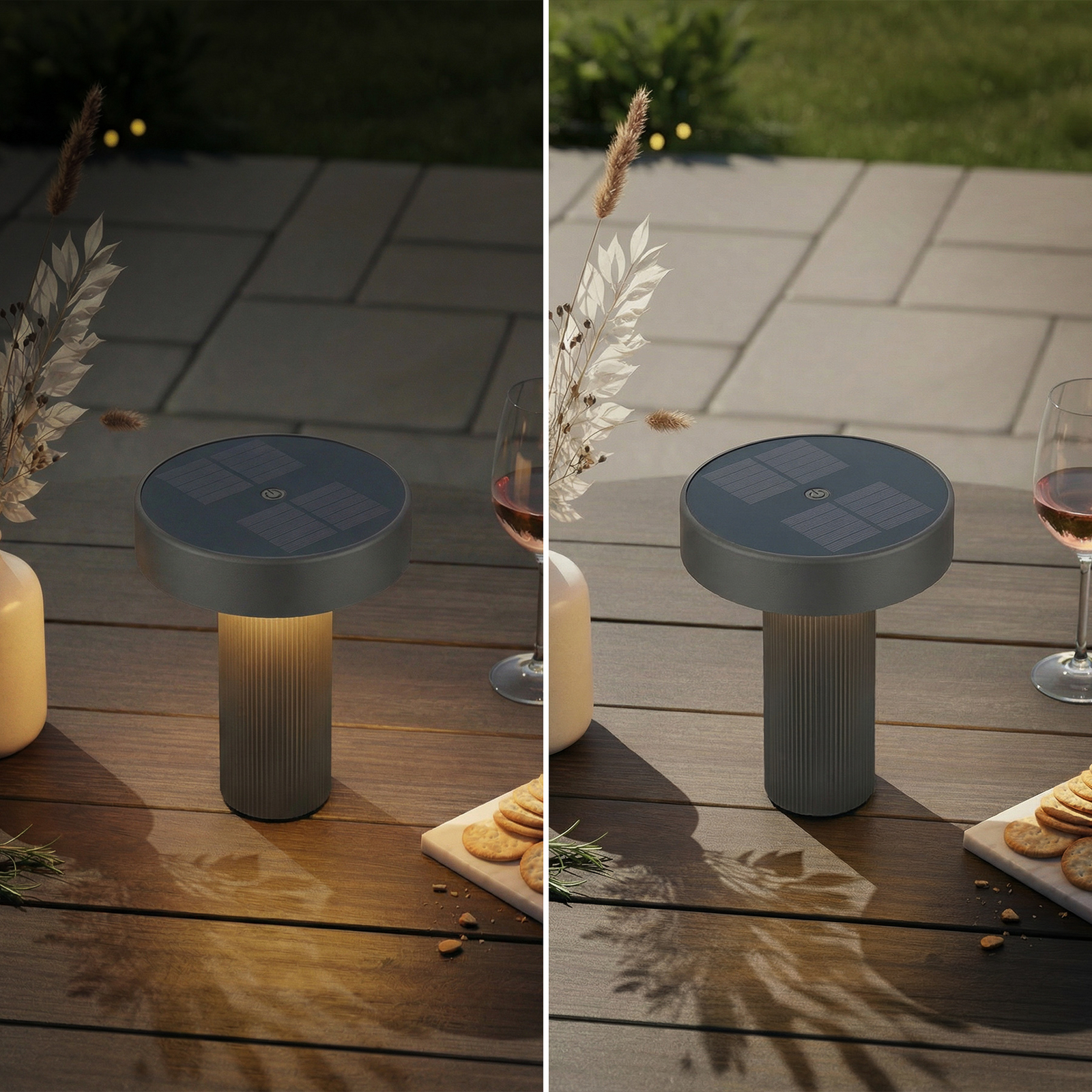 LED-batteridriven solcellsbordslampa Poga, antracit, plast, IP44