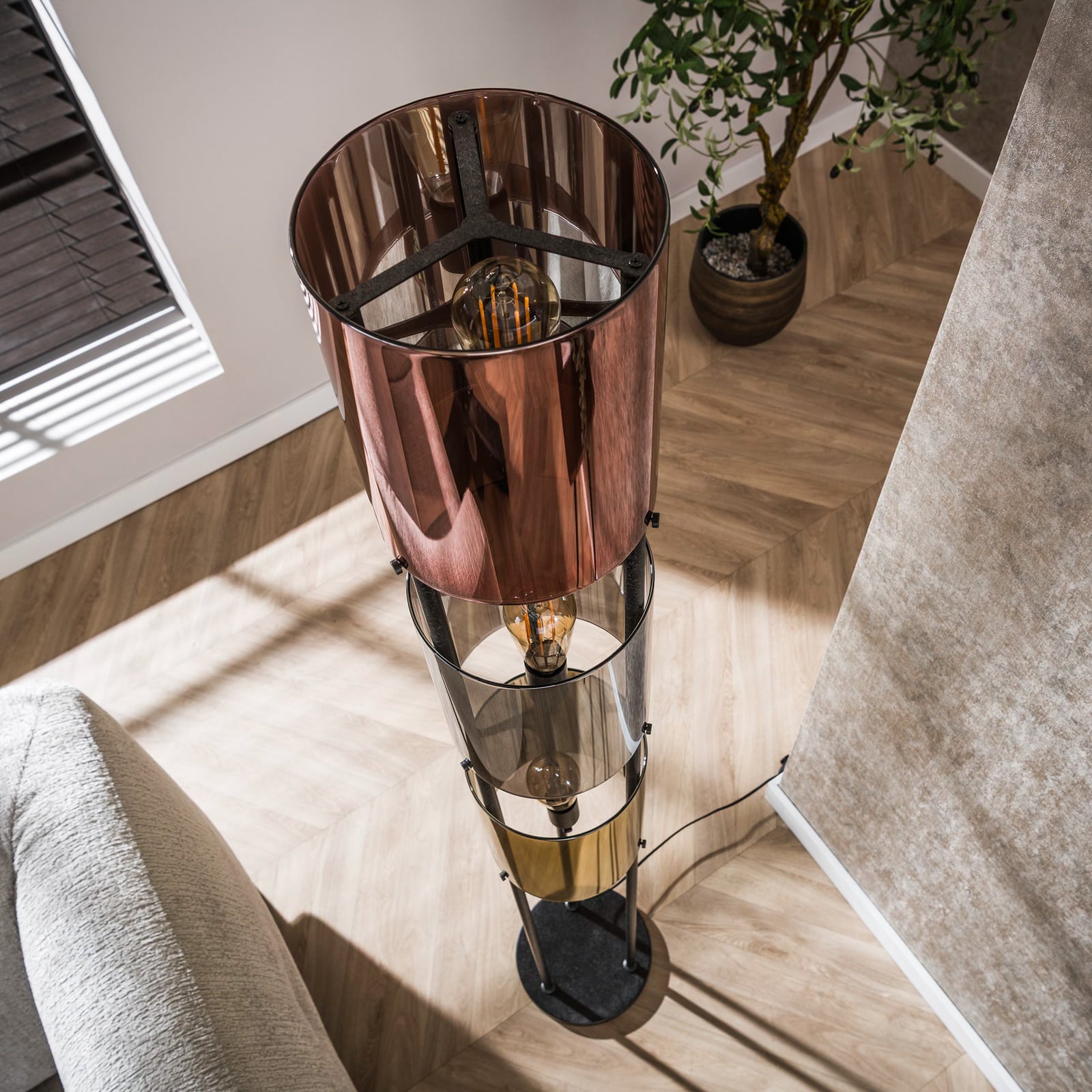 Stehlampe Lucente Tricolore, schwarz, 3-flammig, 175 cm, E27