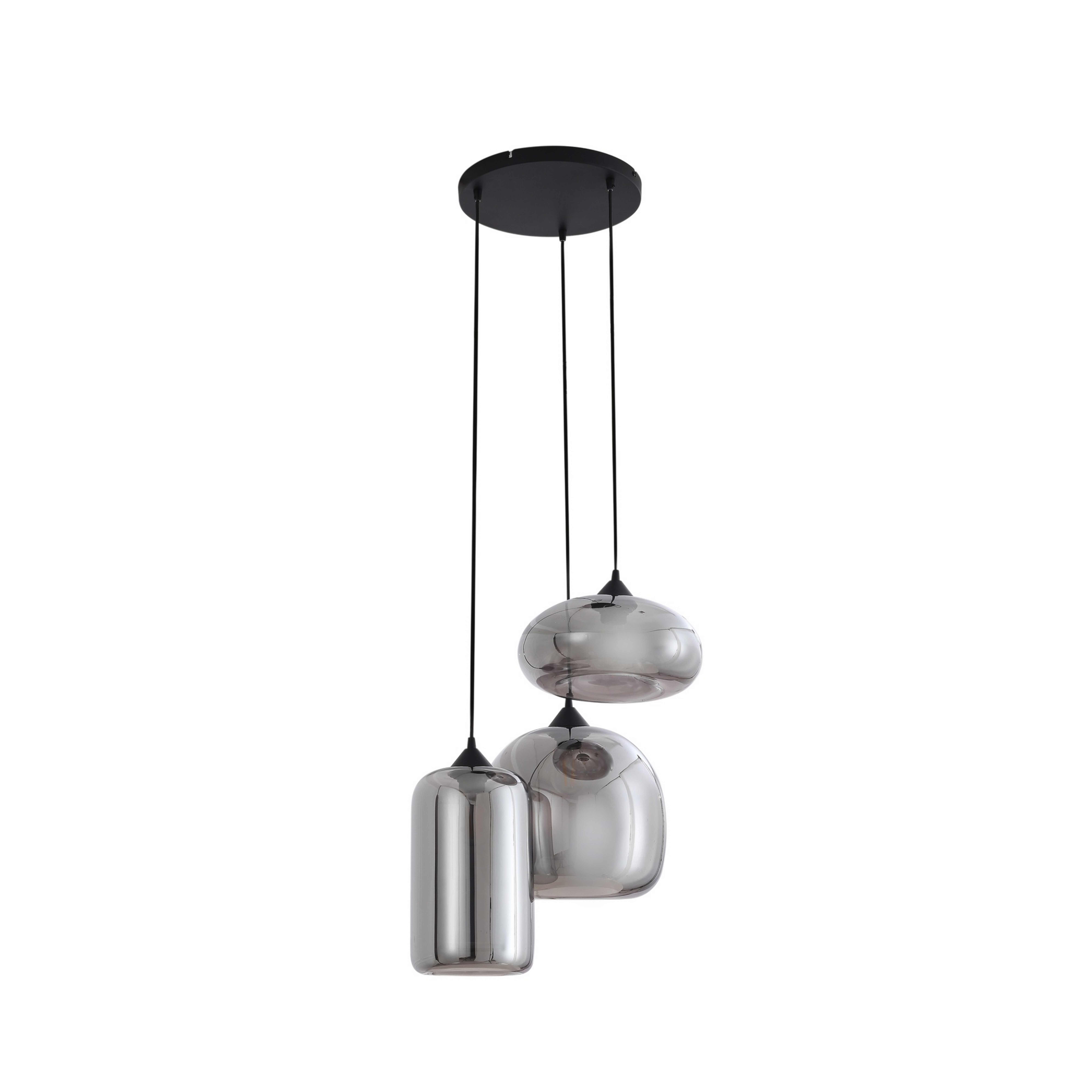 Marla pendant light, smoke grey, 50 cm, round, glass - Lindby