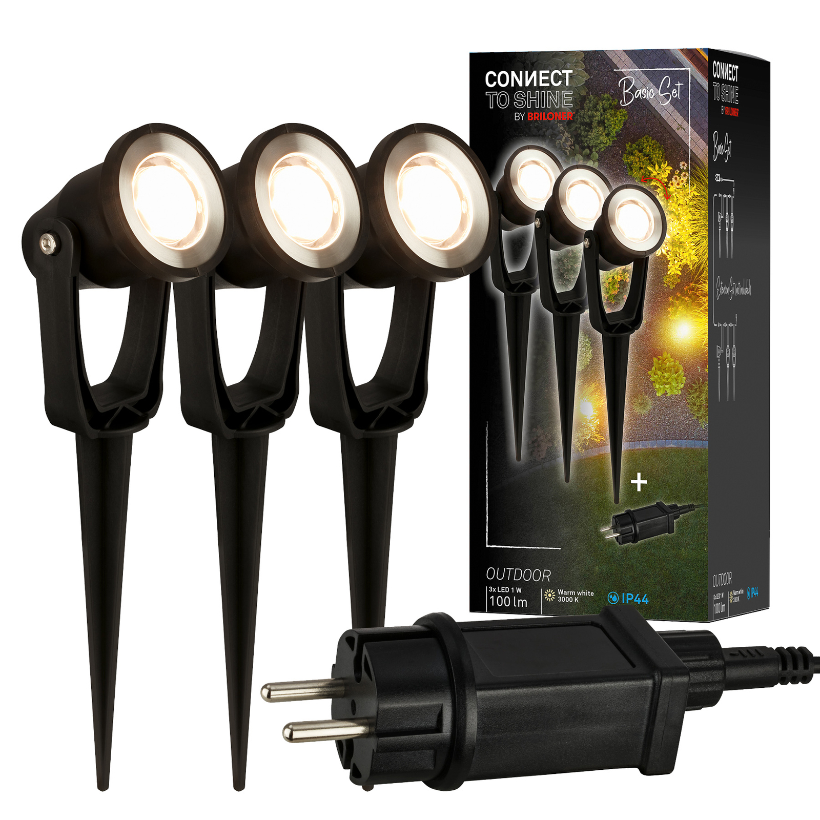 Foco de pica de tierra LED 3918035 12V starter set de 3, negro, Ø 5 cm