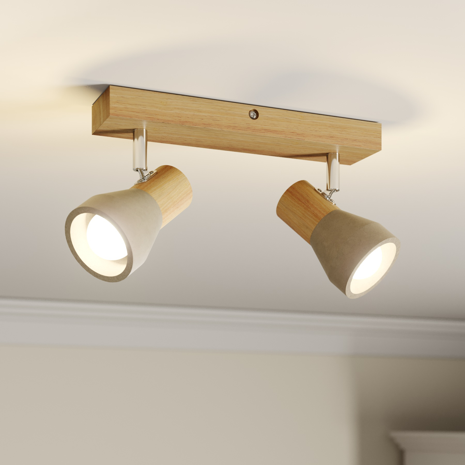 gekruld feit inrichting Spot Filiz van hout en beton, 2-lamps | Lampen24.be